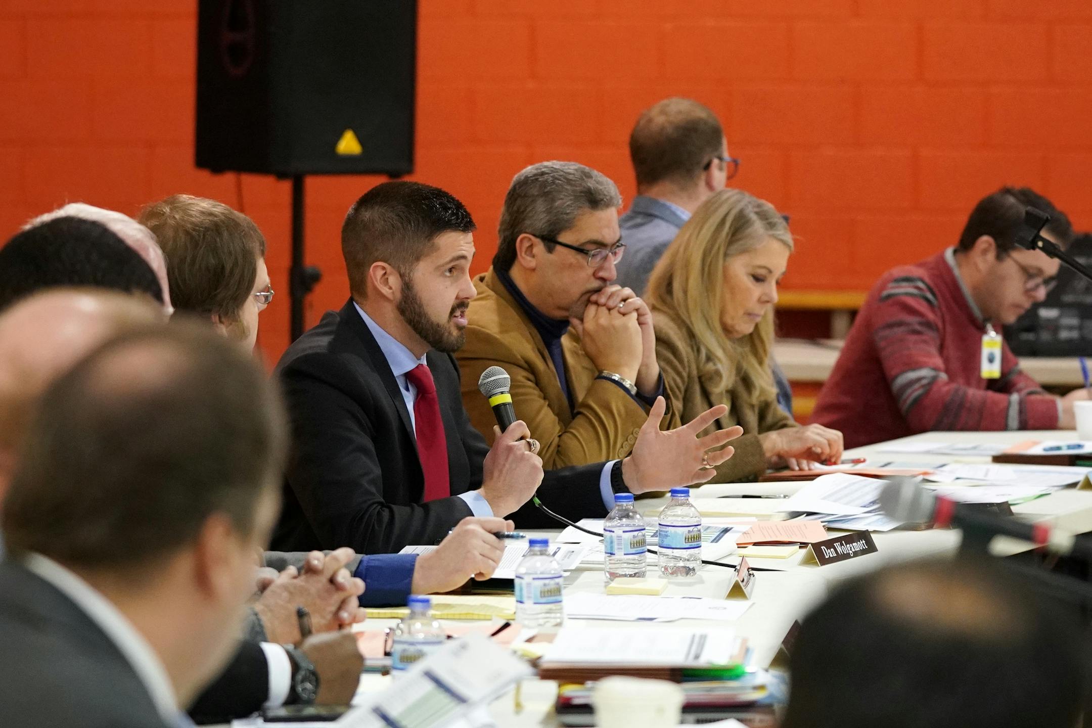 Rep. Dan Wolgamott, DFL-St. Cloud, center, shown at a House Corrections Committee hearing.