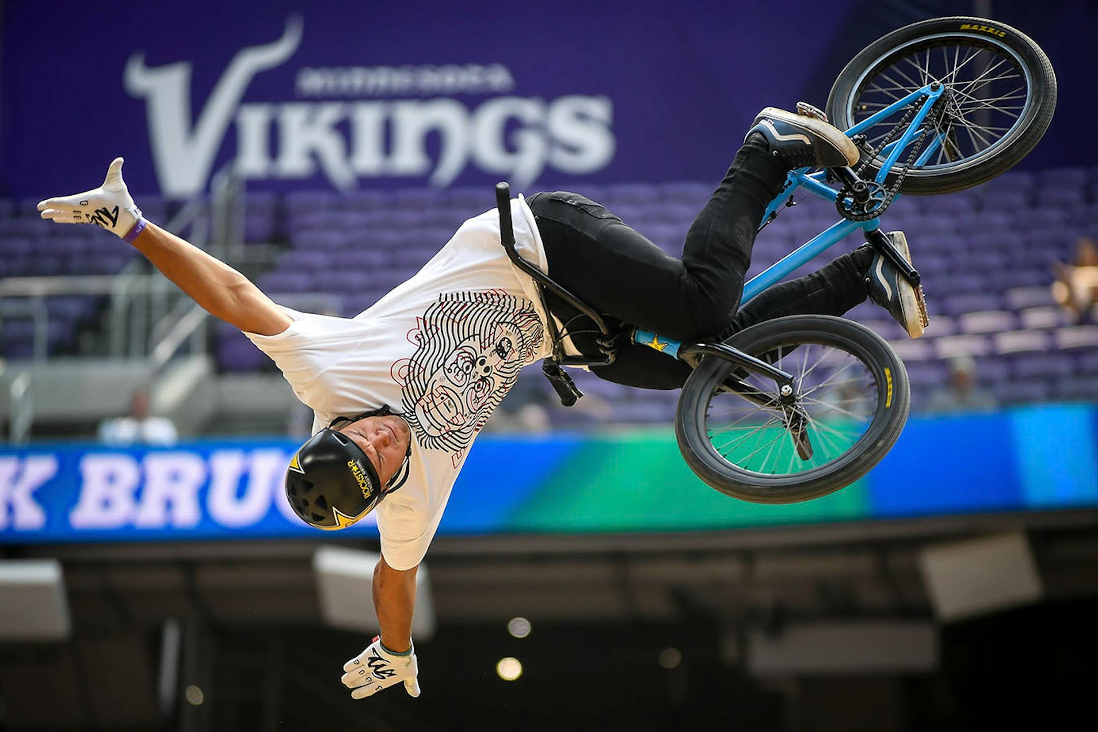 Nick Bruce went airborne during his third and final run in the BMX dirt finals Sunday.