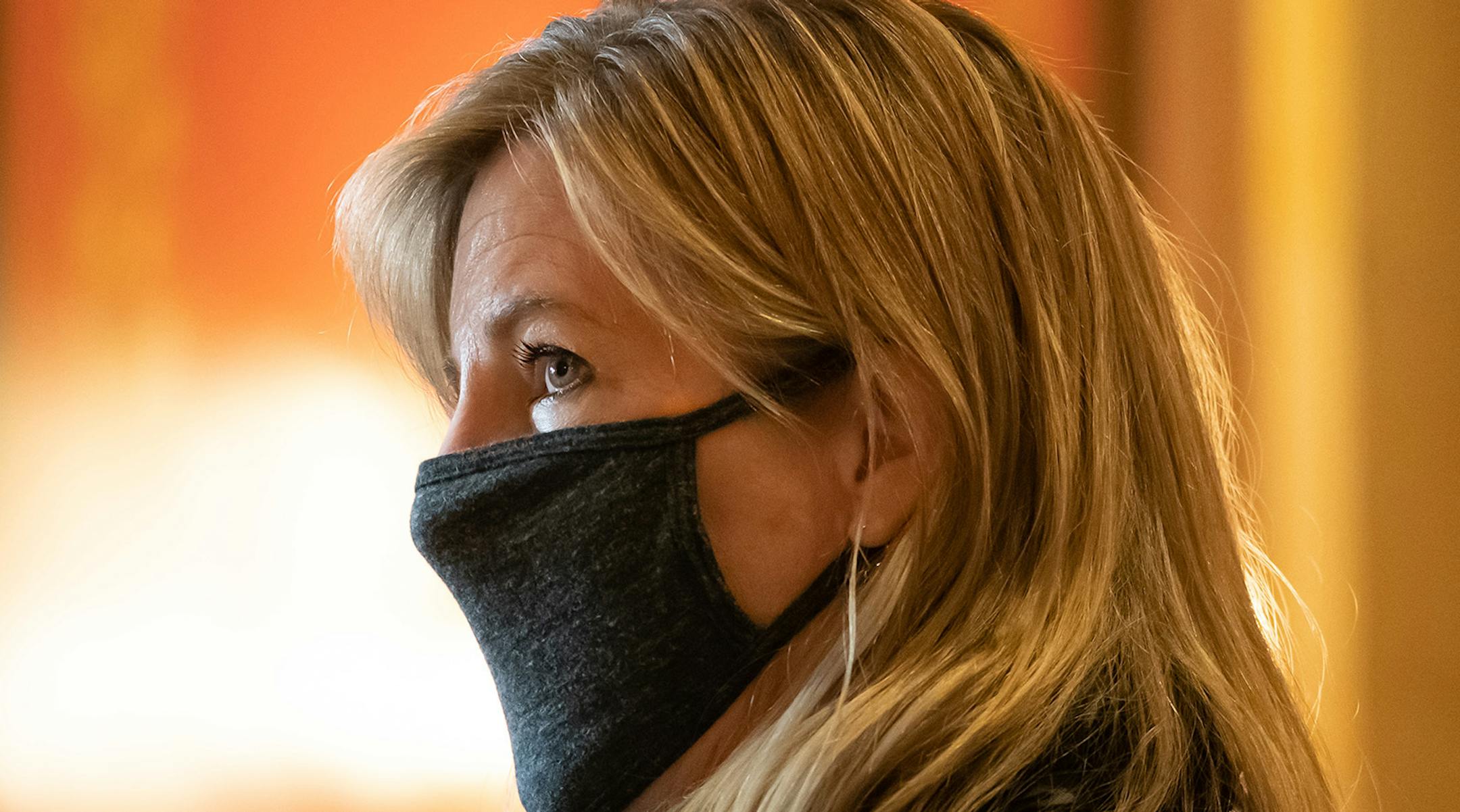House Speaker Melissa Hortman, DFL-Brooklyn Park spoke outside the House Chamber before the start of the Wednesday special session.