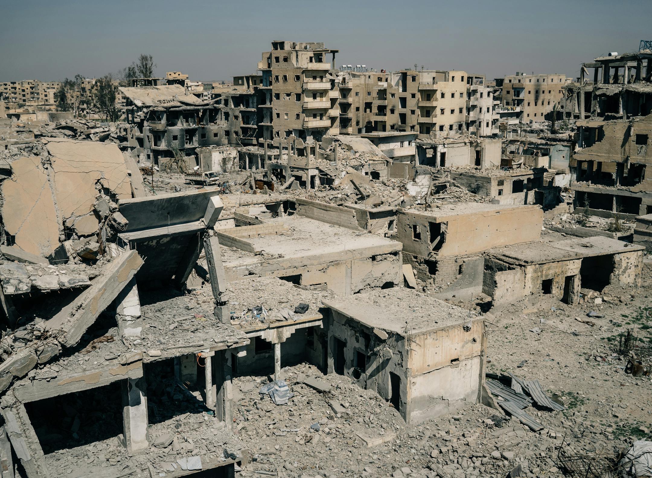 A view of a heavily damaged residential neighborhood in Raqqa city.