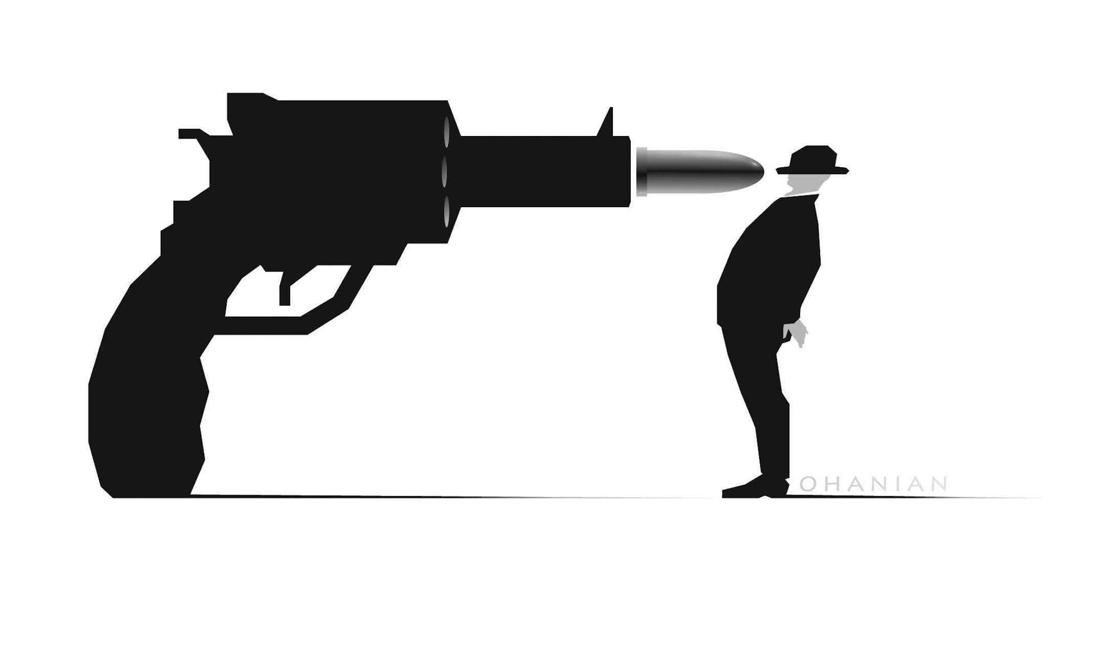 This artwork by Nancy Ohanian relates to whether Americans can objectively consider gun laws.