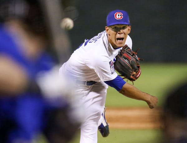 Jose Berrios pitches against Nathan Orf while playing the Biloxi Shuckers at AT&T Field in Chattanooga, Tenn., on Thursday, May 28, 2015.