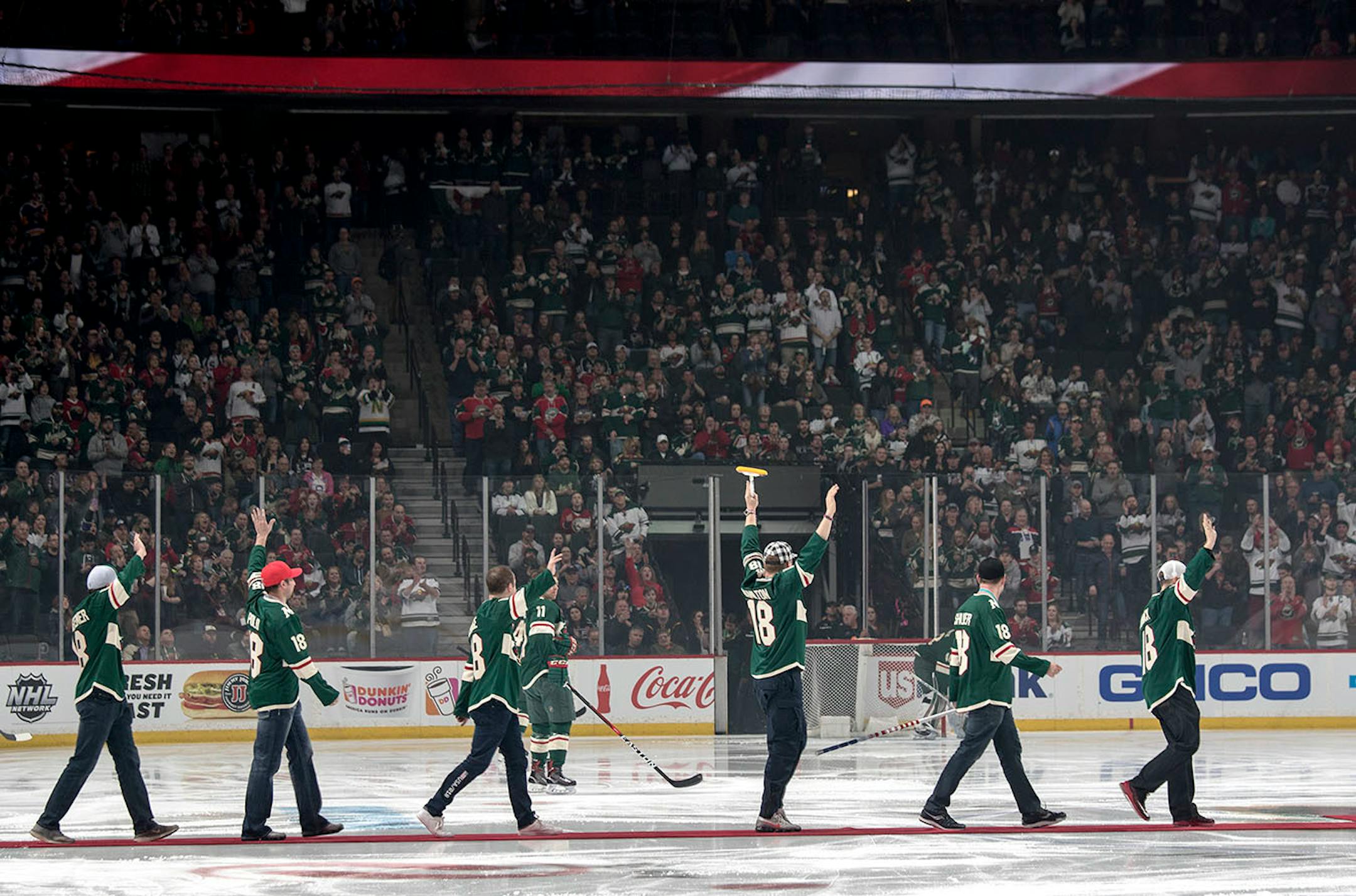 Team USA curling gold medalists dropped the ceremonial puck at the Xcel Energy Center. Minnesota Wild vs. Los Angeles Kings.