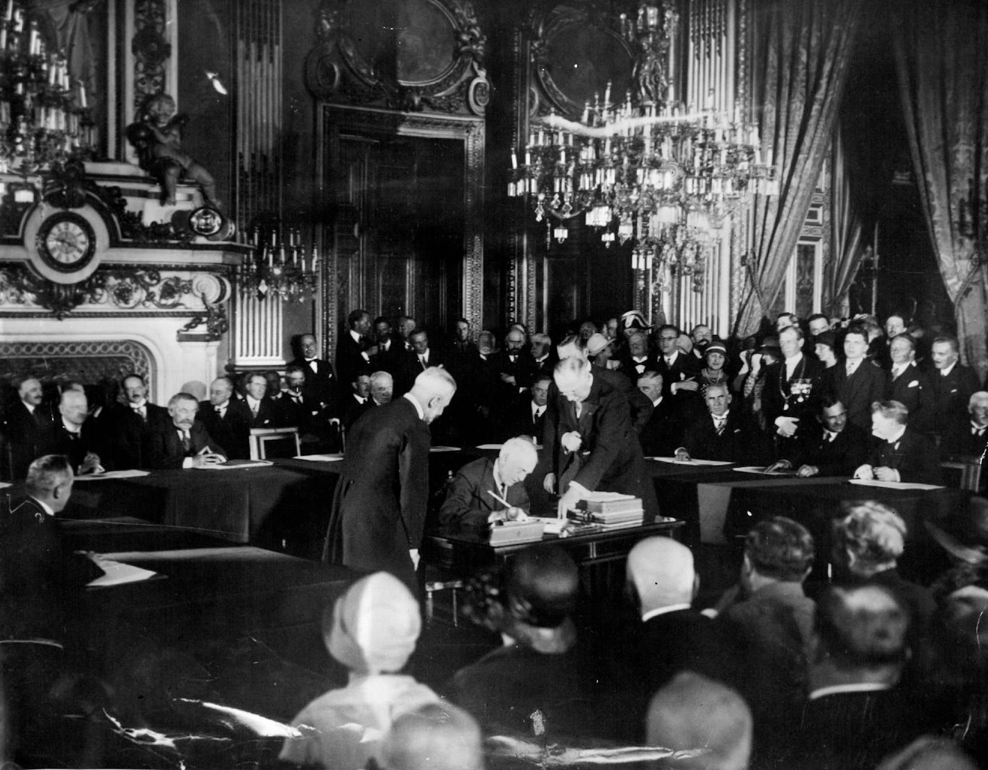 September 16, 1928 The Untied States Signs "The Pact of Paris" Secretary of State Frank B. Kellogg, affixing his Signature as a representative of the united States to the historic peace pact, Which Was signed by representatives of 15 nations at the Salle de L'Horloge of the French foreign office in Paris. Wide World Photo; Minneapolis Journal Library