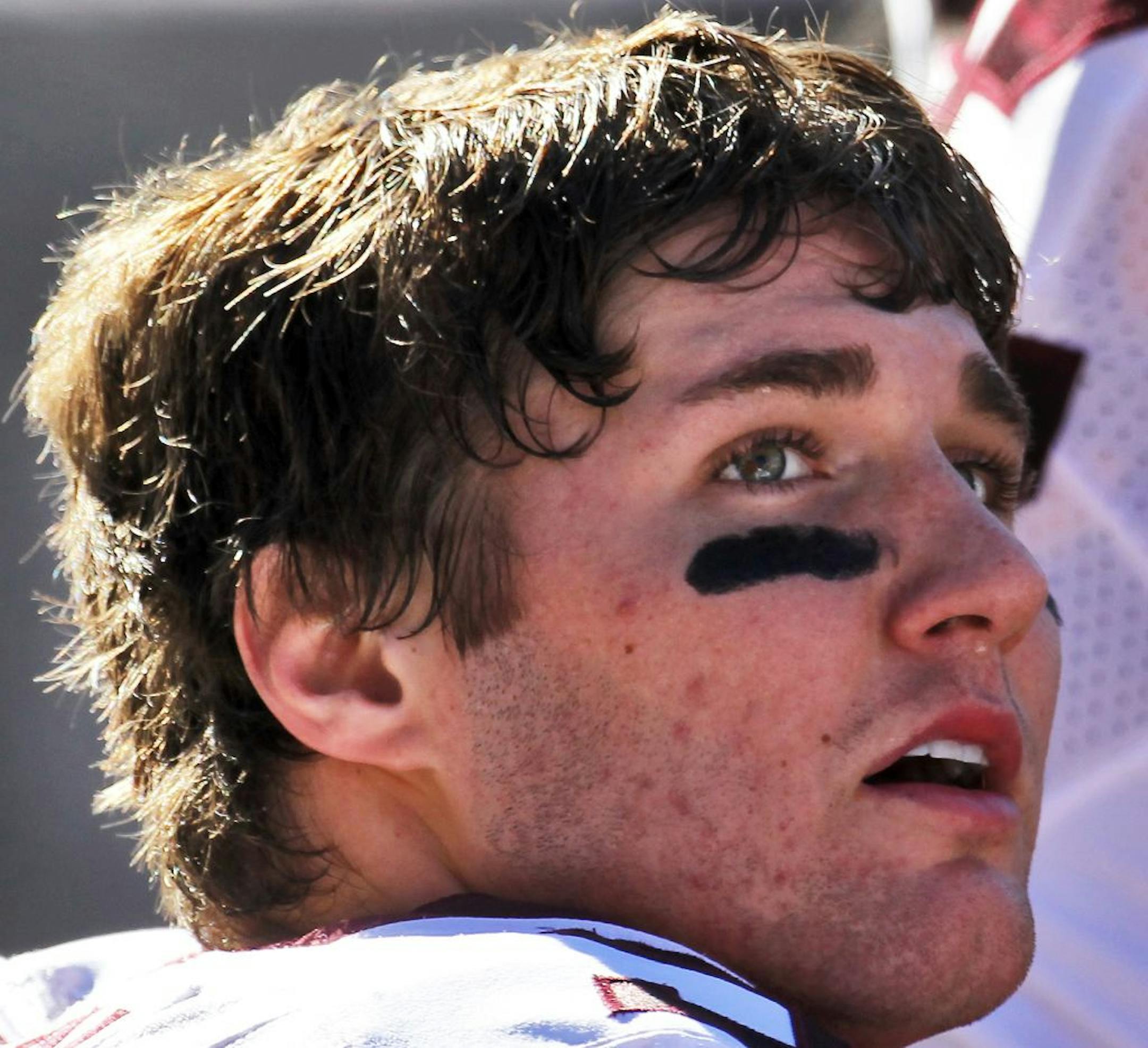 Minnesota Gophers vs. Wisconsin Badgers. Freshman Philip Nelson started at quarterback for the Gophers. Here he checked out the Badgers lead on the scoreboard. Wisconsin won 38-13. (MARLIN LEVISON/STARTRIBUNE(mlevison@startribune.com