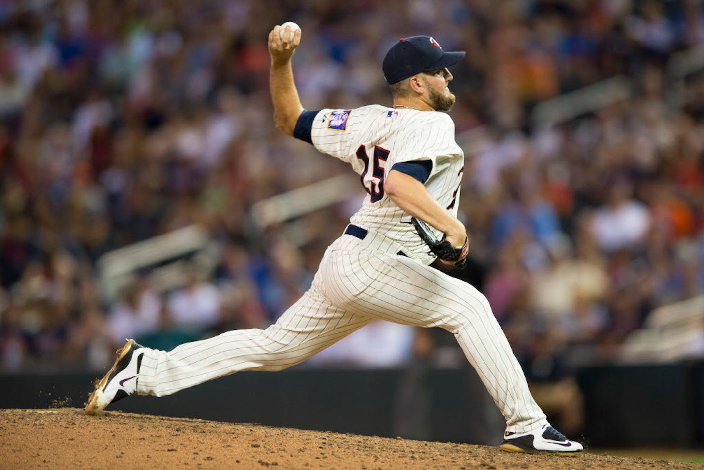 Minnesota Twins relief pitcher Glen Perkins (15) threw a pitch against Cleveland in the ninth inning Saturday. ] Aaron Lavinsky � aaron.lavinsky@startribune.com The Minnesota Twins play the Cleveland Indians Saturday, August 15, 2015 at Target Field in Minneapolis, Minn.