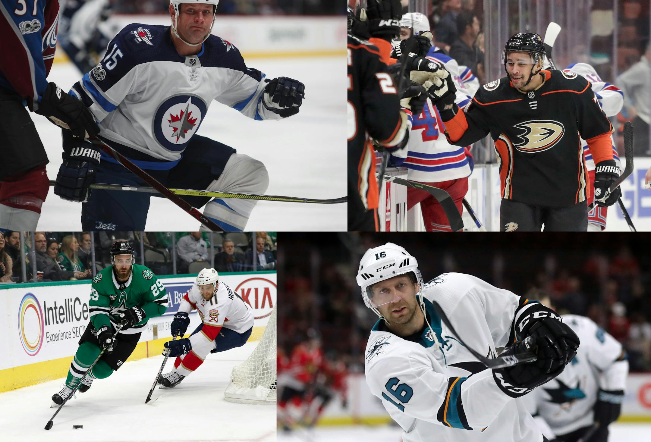 New players on the Wild after signing as free agents on Sunday include, clockwise from top left, Matt Hendricks (formerly with Winnipeg), J.T. Brown (Anaheim), Eric Fehr (San Jose) and Greg Pateryn (Dallas).