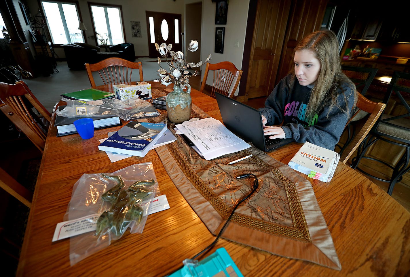 Claire Westra worked on her college courses, Wednesday, October 26, 2016 in Fulda, MN. ] (ELIZABETH FLORES/STAR TRIBUNE) ELIZABETH FLORES &#x2022; eflores@startribune.com