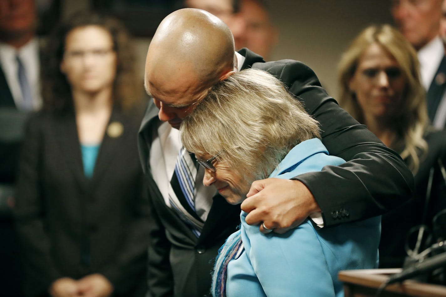 Patty Wetterling was consoled by son Trevor during a news conference after Danny Heinrich admitted killing her son Jacob. Trevor was with Jacob on the night he was abducted.