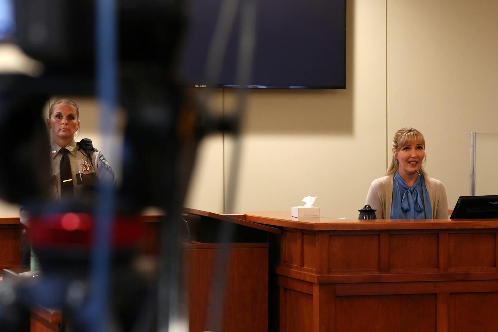 Minnesota Sen. Nicole Mitchell takes the stand during her felony burglary trial on Thursday, July 17, 2025, , at Becker County District Court in Detroit Lakes, Minn. Sen. Mitchell is accused of burglarizing her stepmother Carol Mitchell’s house in Detroit Lakes in April 2024.