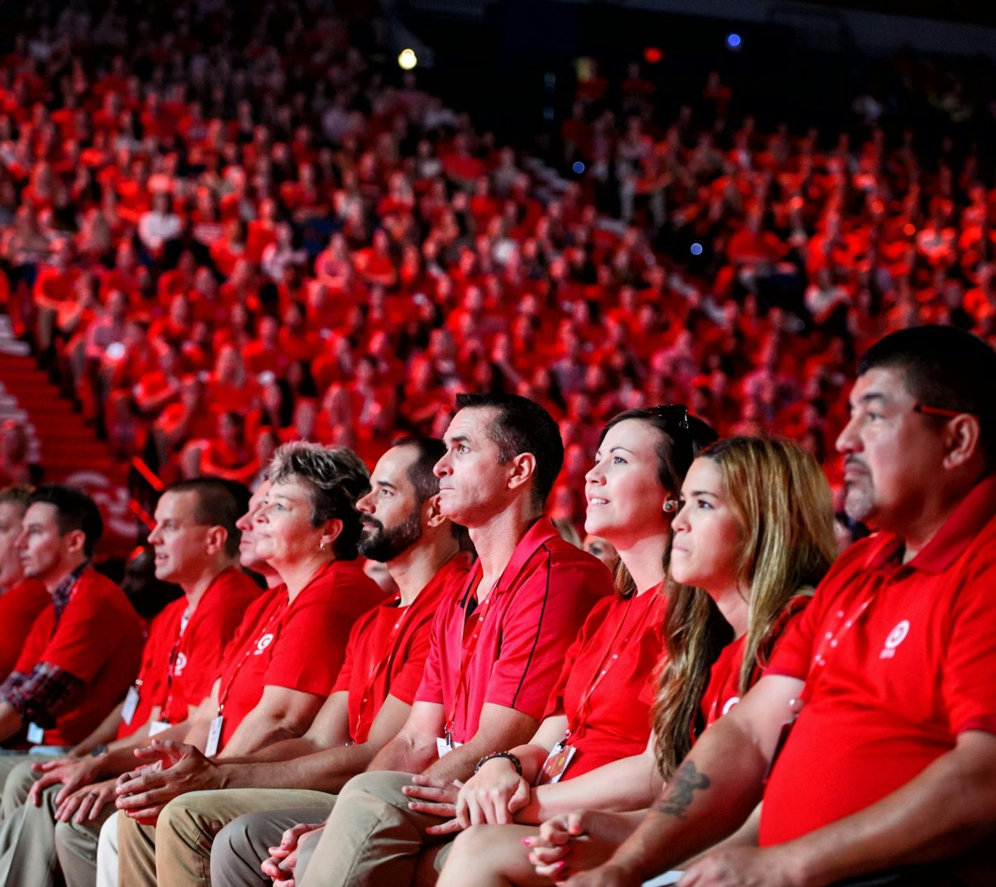 Team members listened as Target CEO Brian Cornell spoke from the stage in Target Center.