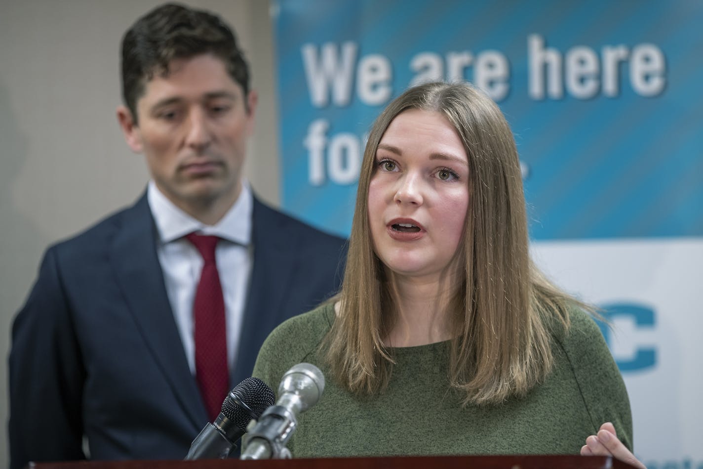 Rape victim Abby Honold joined Minneapolis Mayor Jacob Frey, Police Chief Medaria Arradondo and others to roll out the Minneapolis Police Department's sexual assault investigation policy Wednesday.