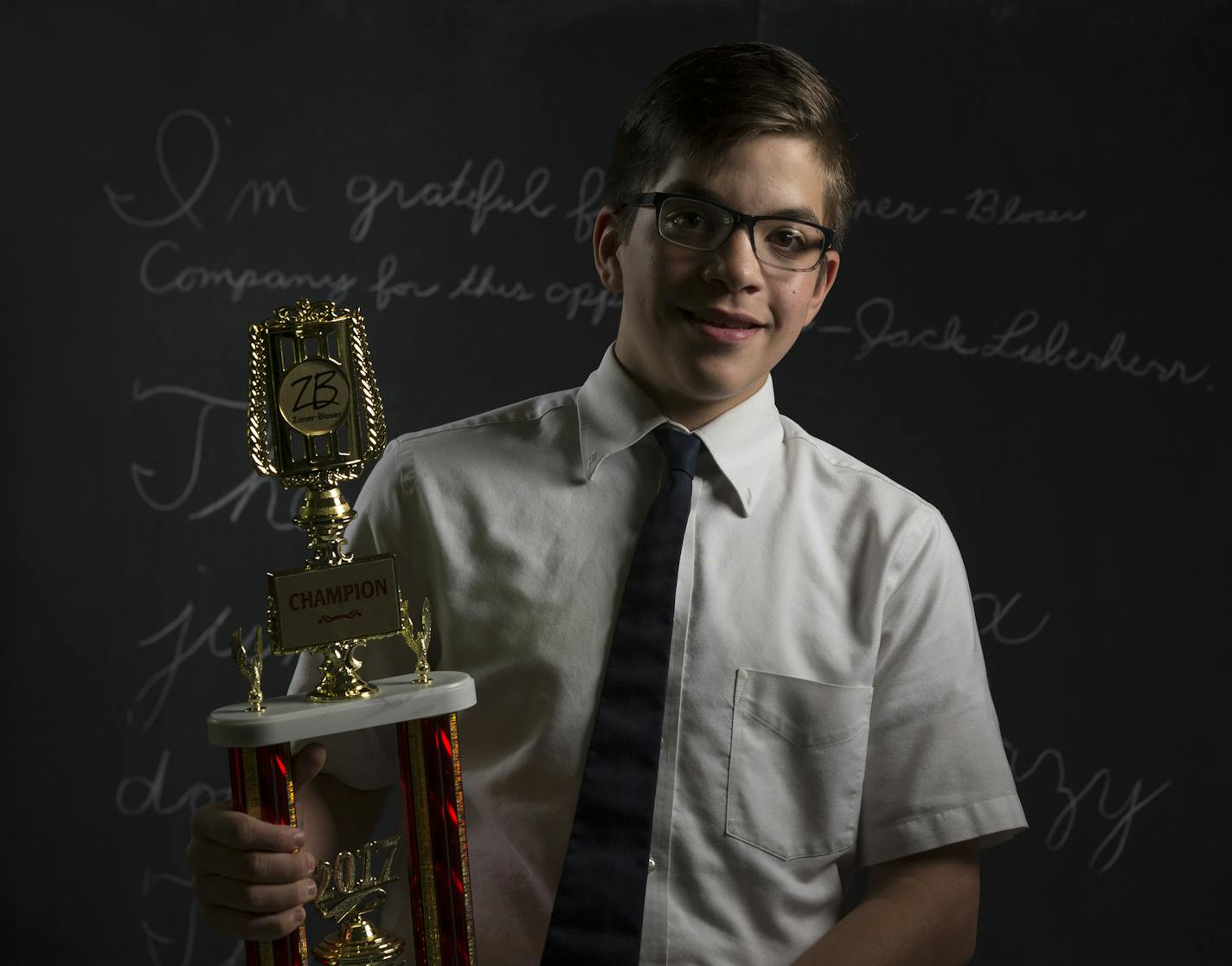 Jack Lieberherr, an eighth-grader at St. Anne&#x2019;s Academy in White Bear Lake, won a national contest for his penmanship. &#x201c;I practice it every day,&#x201d; he said.