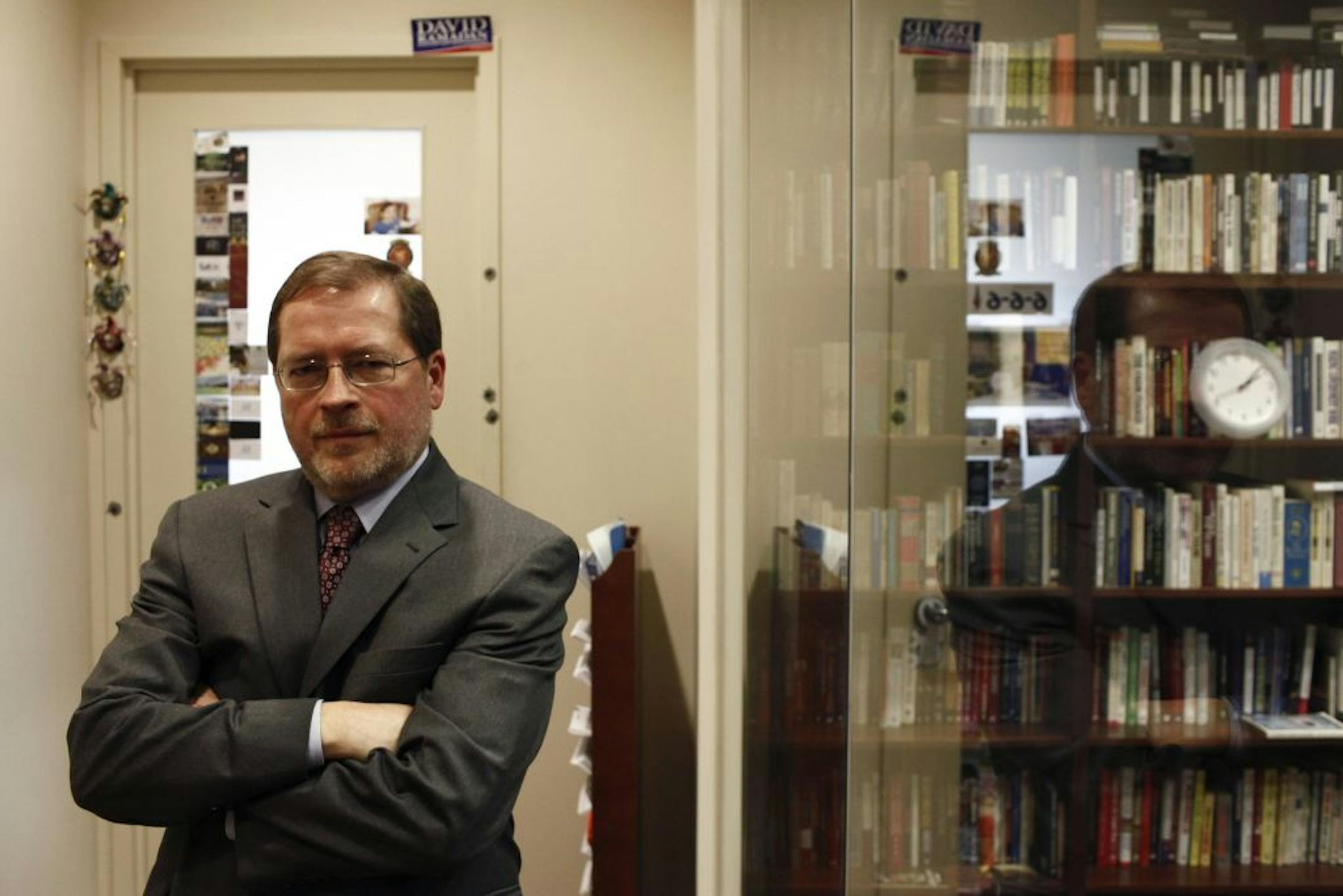 Grover Norquist, author of the antitax pledge, in the offices of the Americans for Tax Reform in Washington.