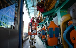 Foreman Dan Hansen troubleshoots an issue with the Steel Venom ride at Valleyfair in Shakopee on May 5.