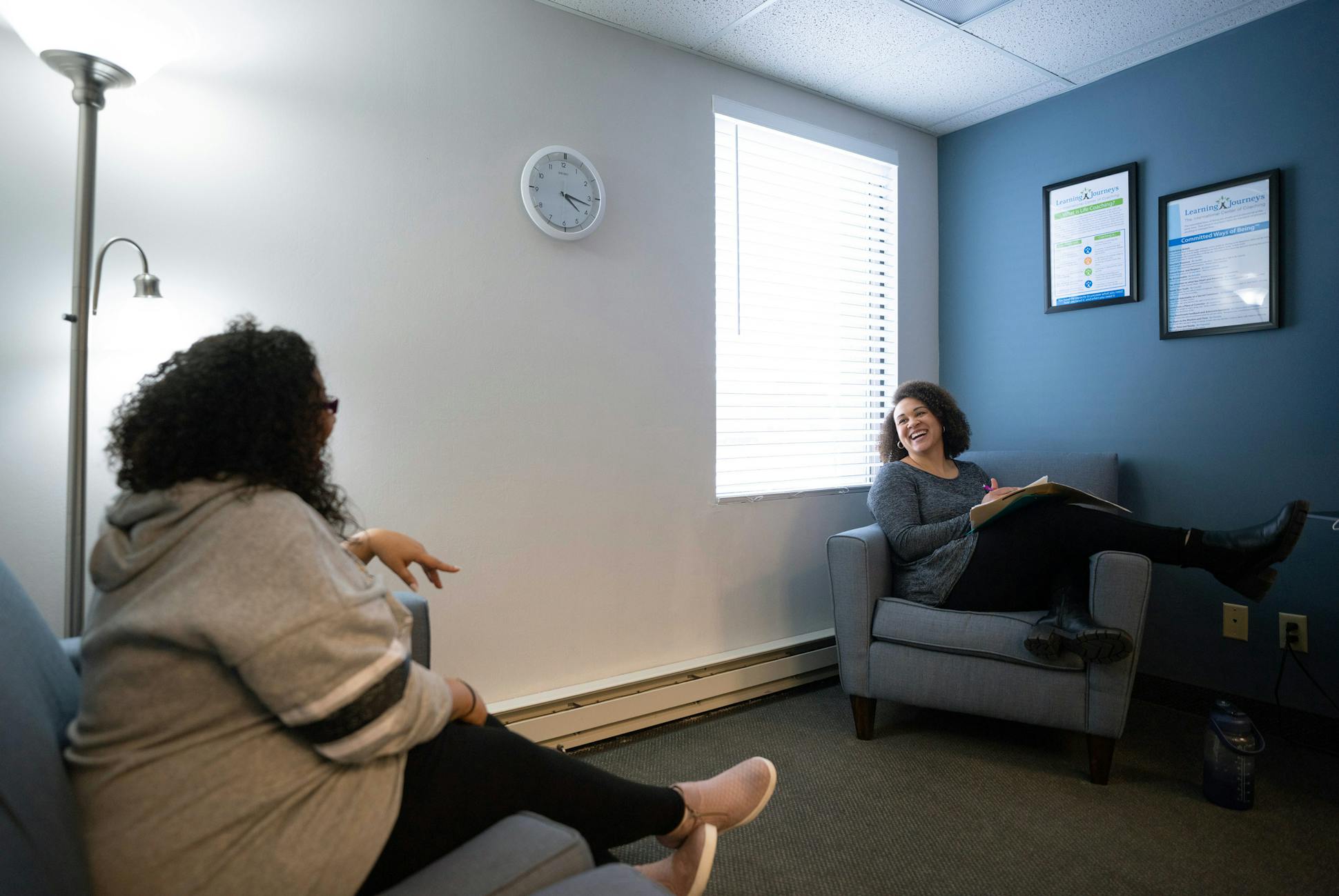 Resa Clarke, left, has monthly life-coaching sessions with Lynesha Caron at Pregnancy Choices in Apple Valley. She calls the center's support “life-saving.”