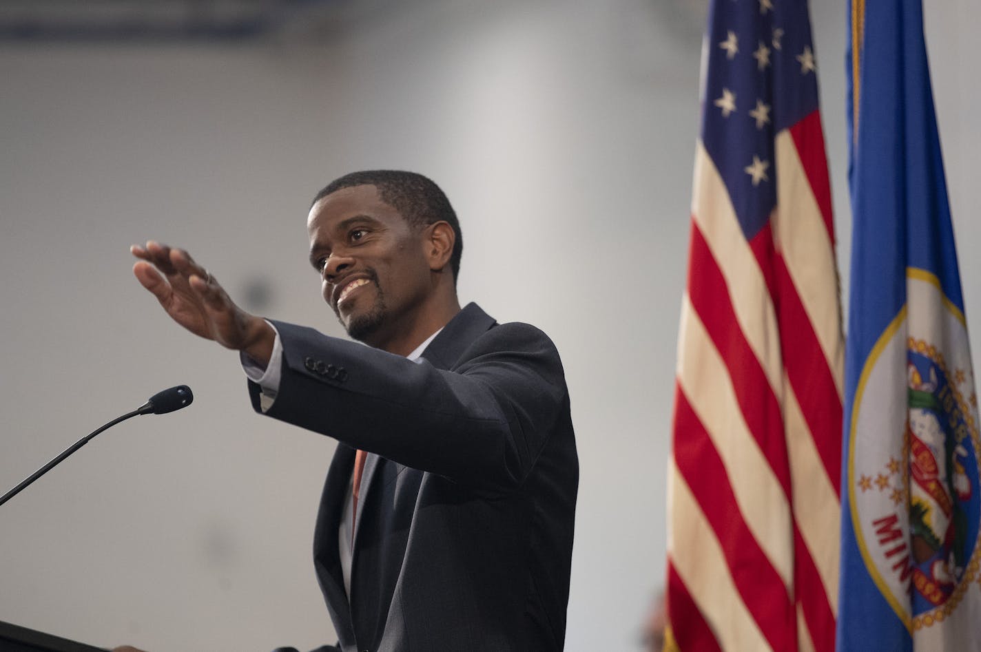 St. Paul Mayor Melvin Carter, seen at an Aug. 15 budget address at at Frogtown Community Center, said Friday that a vote against the city's system of organized trash collection could result in a hefty property tax increase.