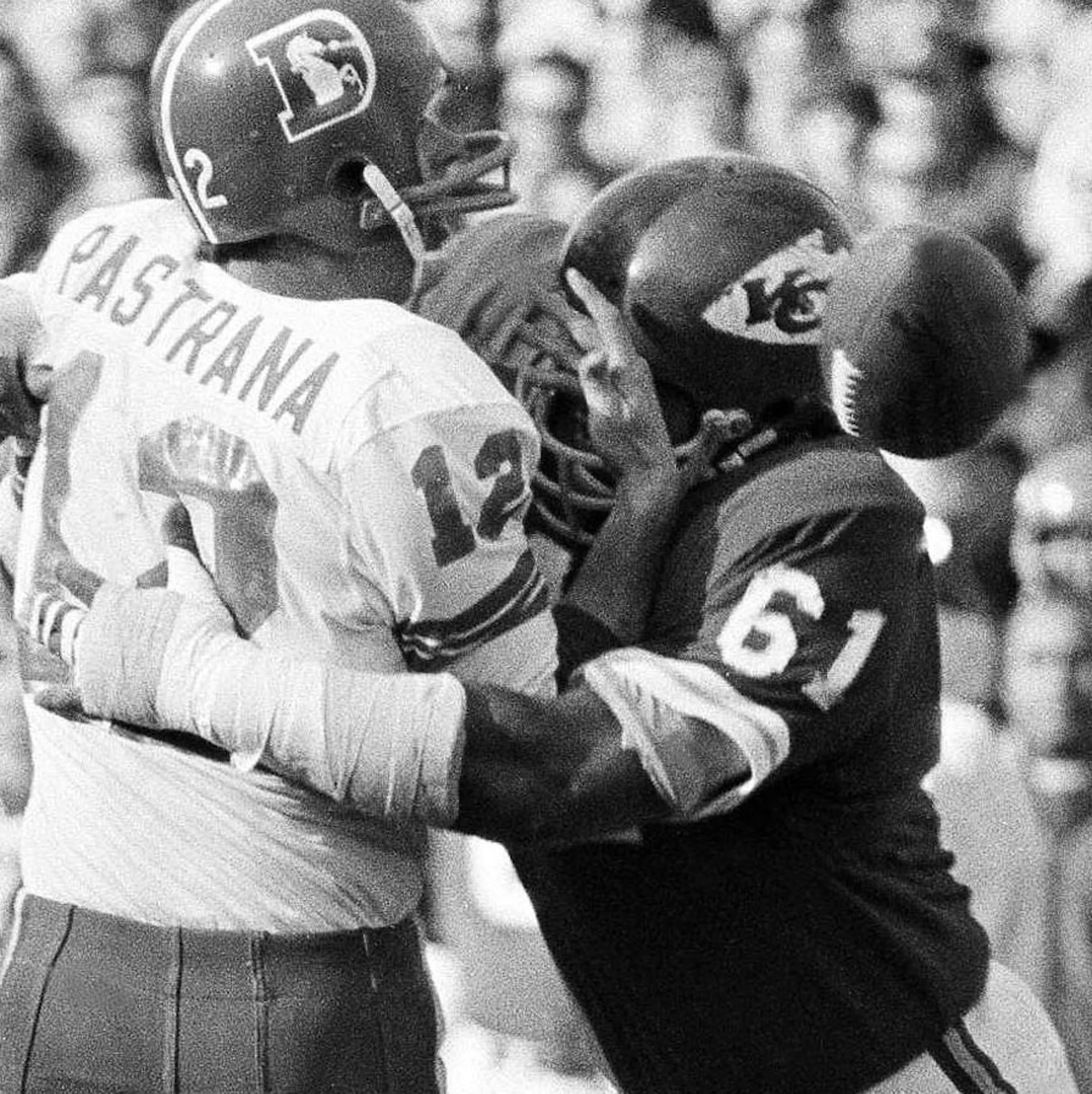 FILe - In this Dec. 7, 1970 file photo, Kansas City's Curley Culp (61) hits Denver quarterback Al Pastrana causing him to fumble during a football game in Kansas City, Mo. Culp will be inducted into the Pro Football Hall of Fame on Saturday, Aug. 3, 2013, in Canton, Ohio. (AP Photo/File) ORG XMIT: MIN2013080217504752