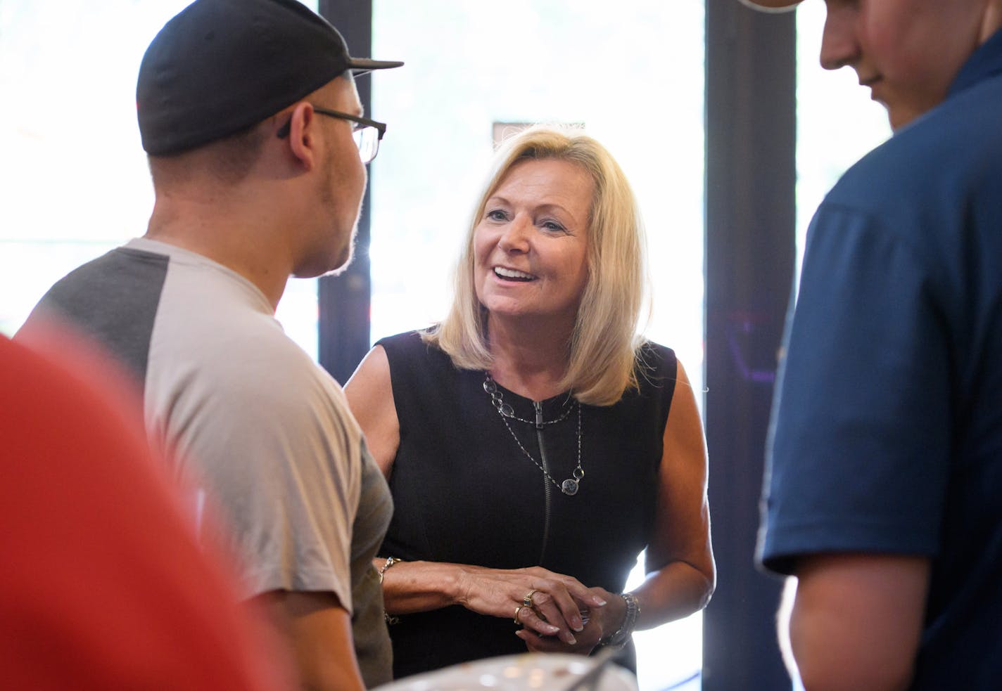 Darlene Miller talked with voters in a Burnsville coffee shop. ] GLEN STUBBE * gstubbe@startribune.com Friday, July 22, 2016 Profile of the 2nd Congressional district where the Republican winner of the August 9 primary will face Democrat Angie Craig in November. Republican frontrunners are Jason Lewis and Darlene Miller.