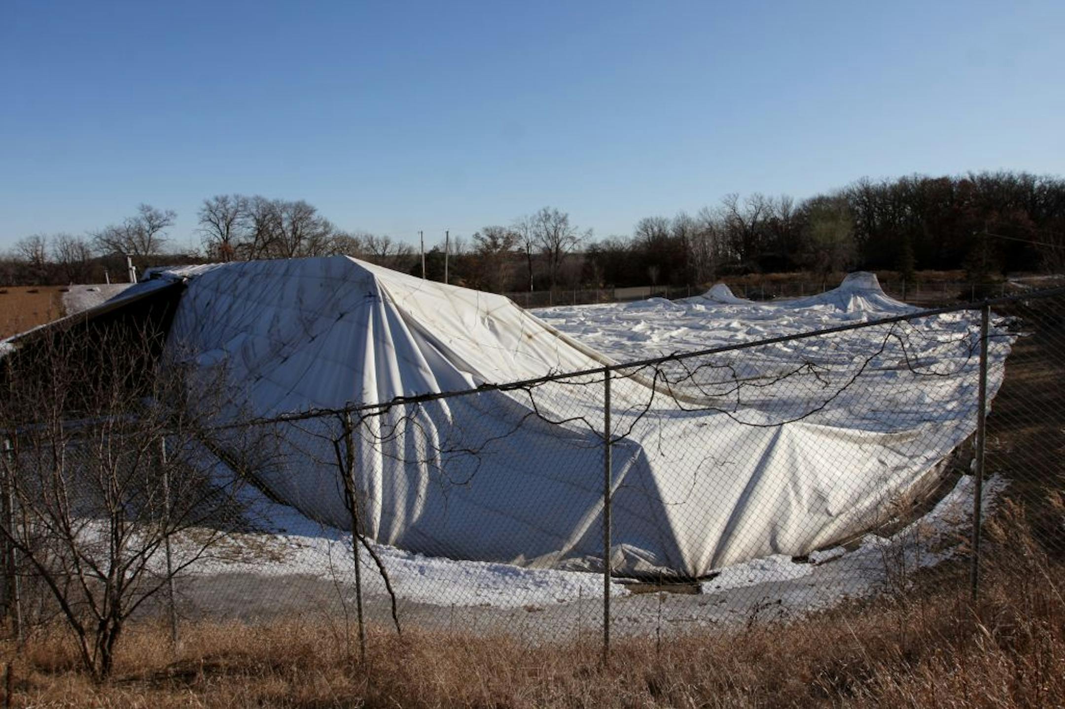 The Braemar Golf Dome in Edina was completely deflated Friday, February 10, 2012 due to a fire. The cause of the fire is currently unknown.