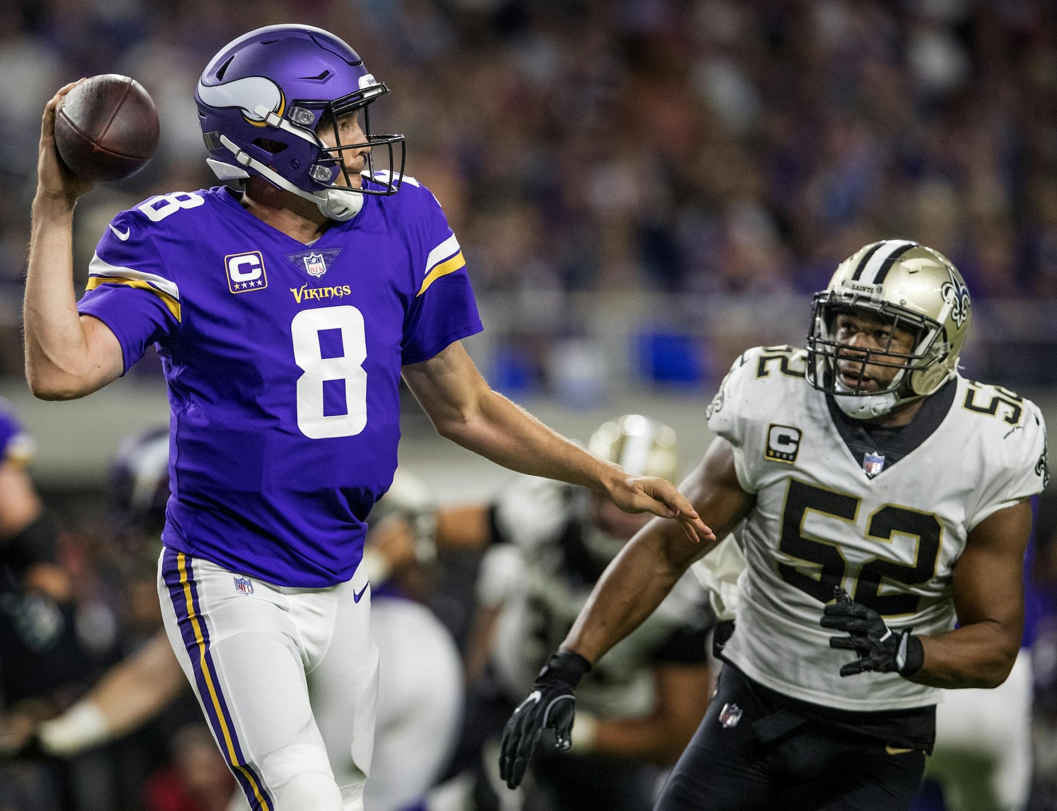 Minnesota Vikings quarterback Sam Bradford attempted a pass in the third quarter.