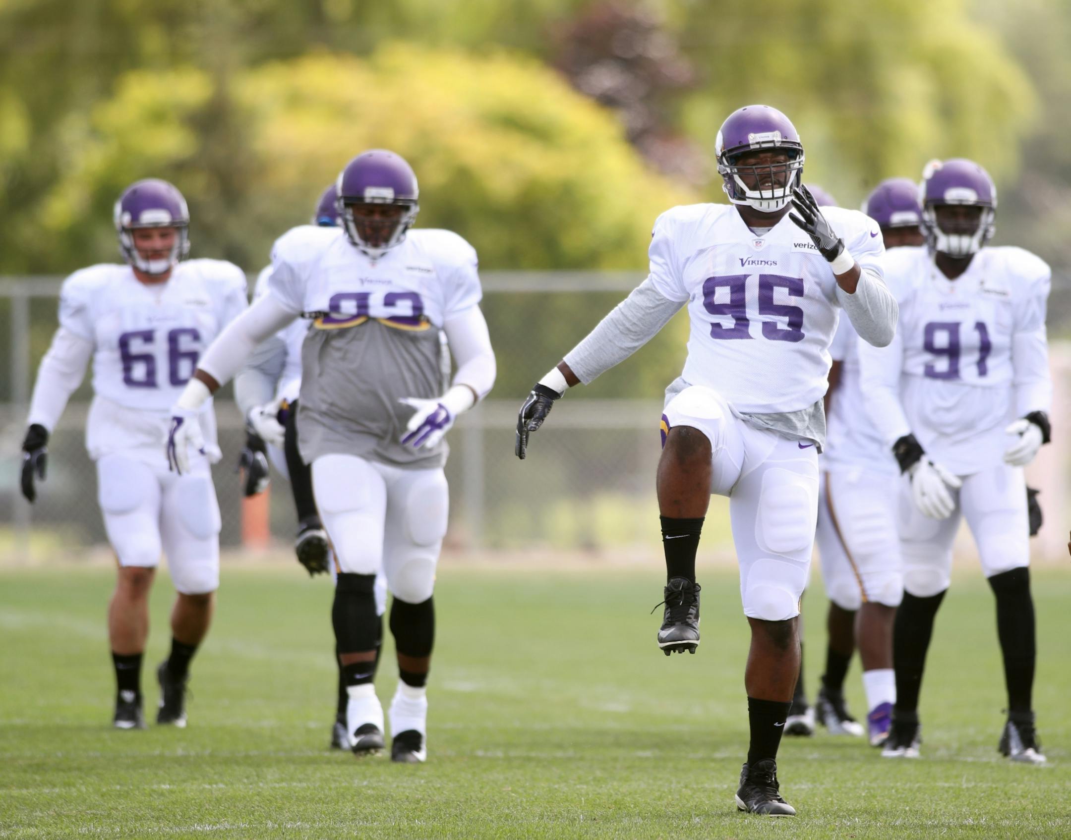 Minnesota Vikings defensive end Datone Jones (95) at Minnesota State University, Mankato Monday August 7, 2017 in Mankato, MN.