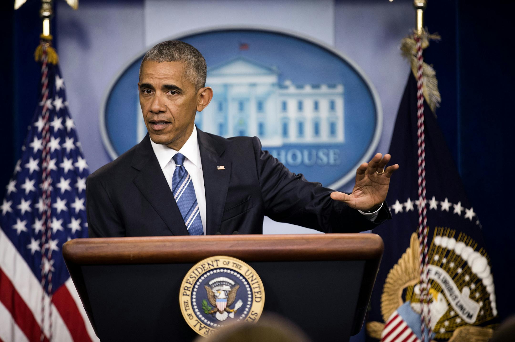 President Barack Obama makes a statement at the White House briefing room in Washington, June 23, 2016. The Supreme Court on Thursday announced that it had deadlocked in a case challenging Obamaís plan to shield millions of immigrants from deportation and allow them to work. The decision freezes the president's actions for the balance of his term. (Doug Mills/The New York Times) ORG XMIT: MIN2016062415095065