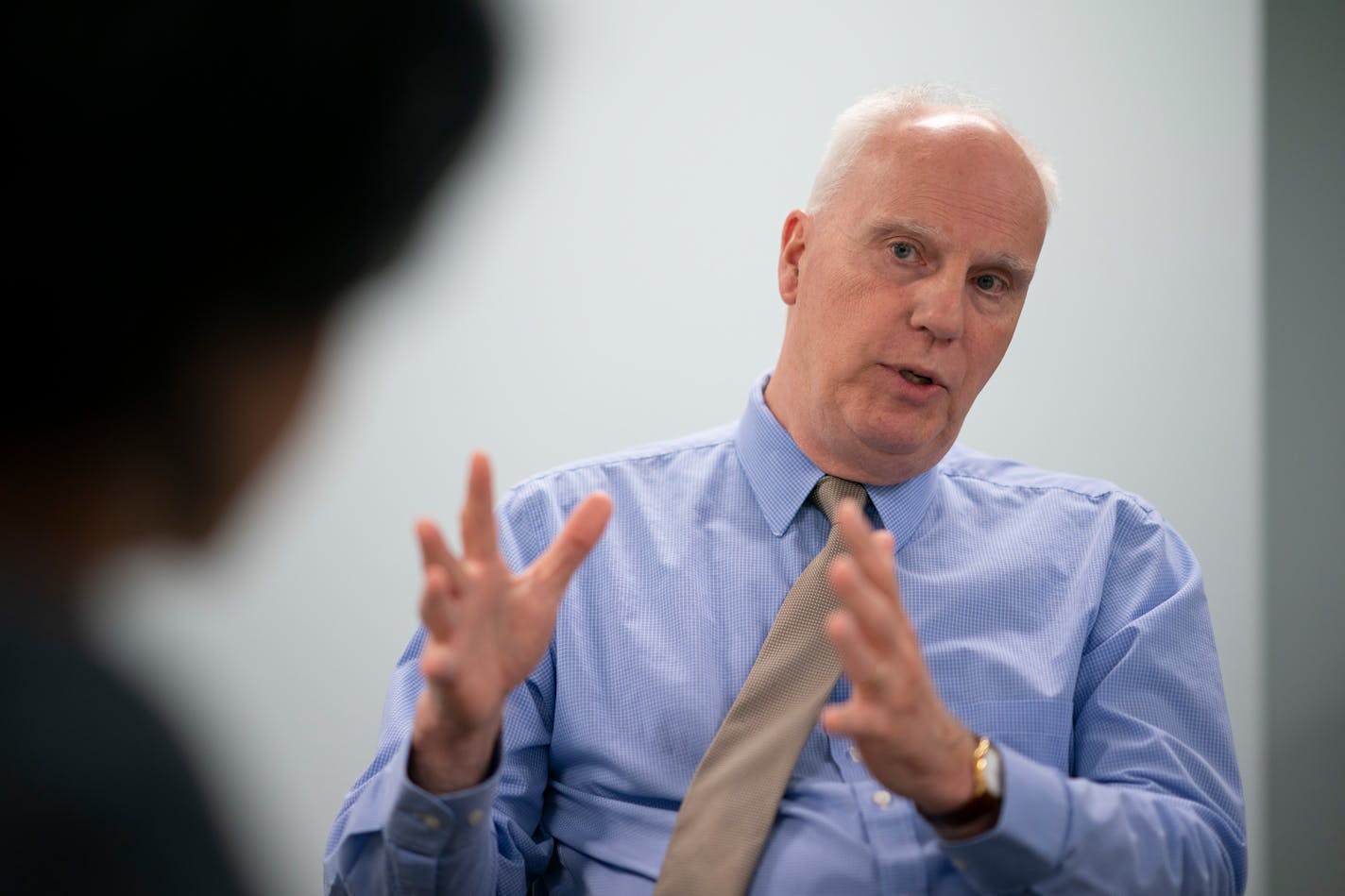 Tom Reese, a workforce development specialist at the CareerForce office in Bloomington, works with a client.