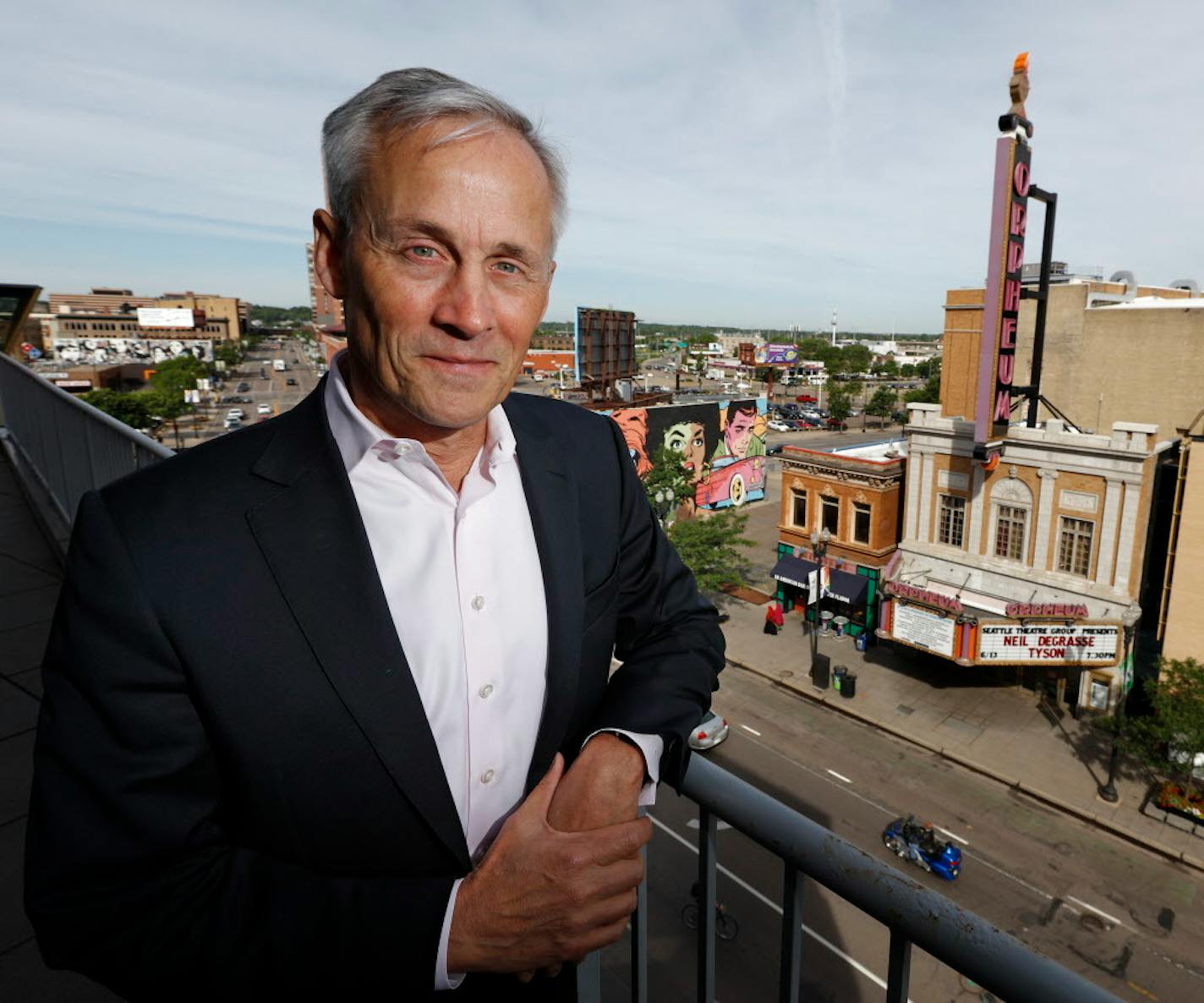 Tom Hoch, overlooking the Hennepin Avenue theater district in downtown Minneapolis.