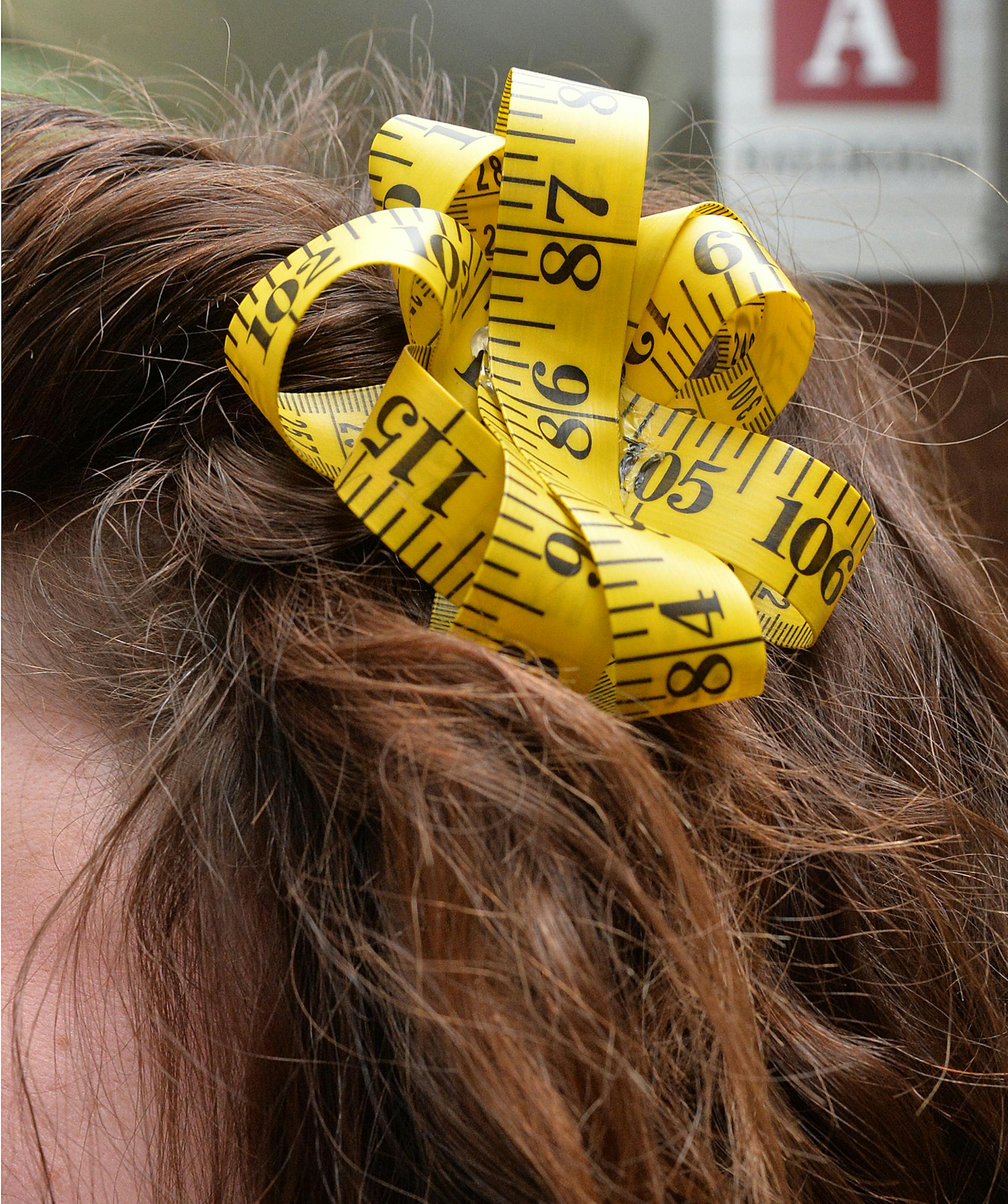 Habitat for Humanity staff member Sara Kettering's homemade hair accessory. ] (SPECIAL TO THE STAR TRIBUNE/BRE McGEE) **Sara Kettering