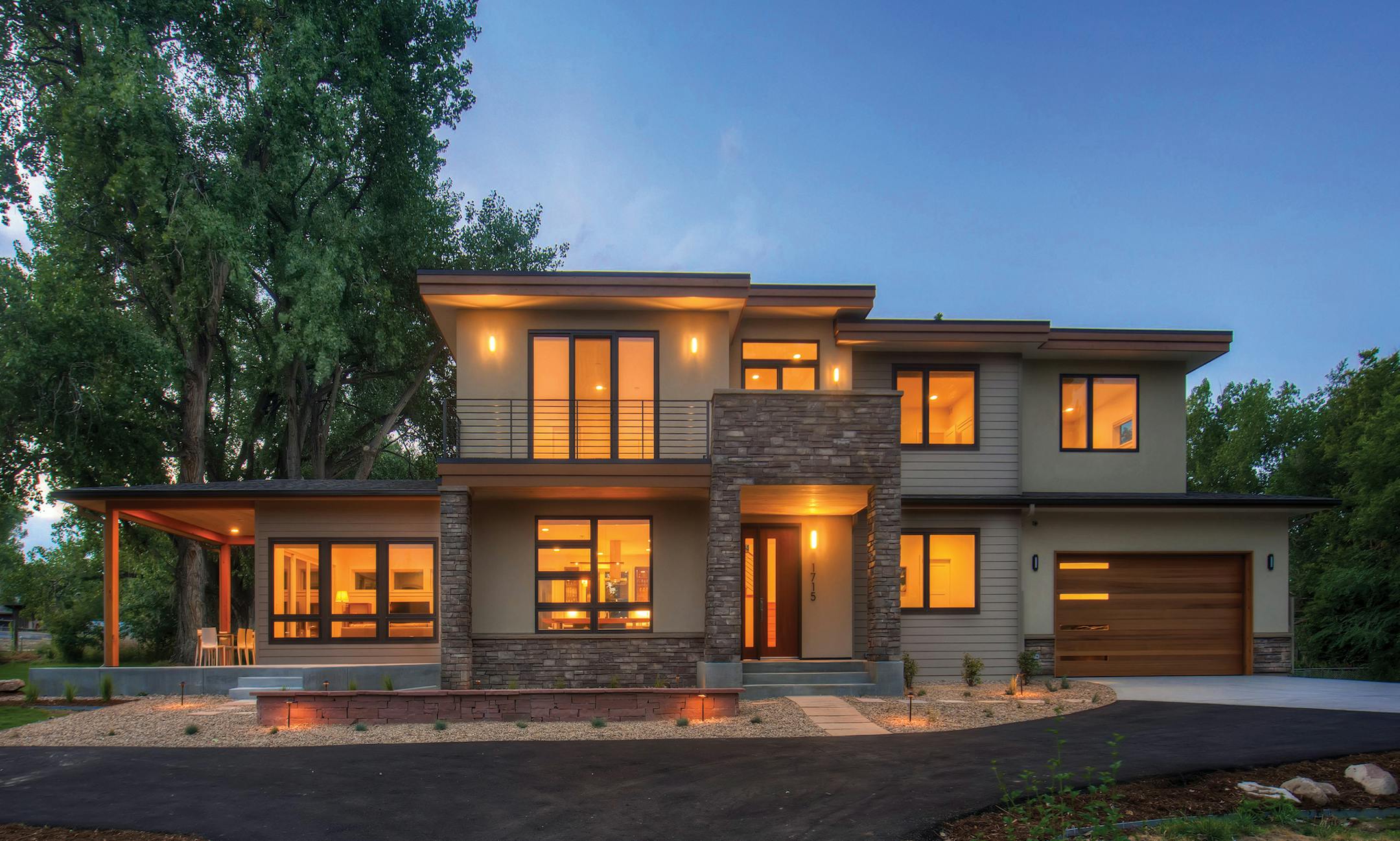 Home plan blends traditional and modern style.