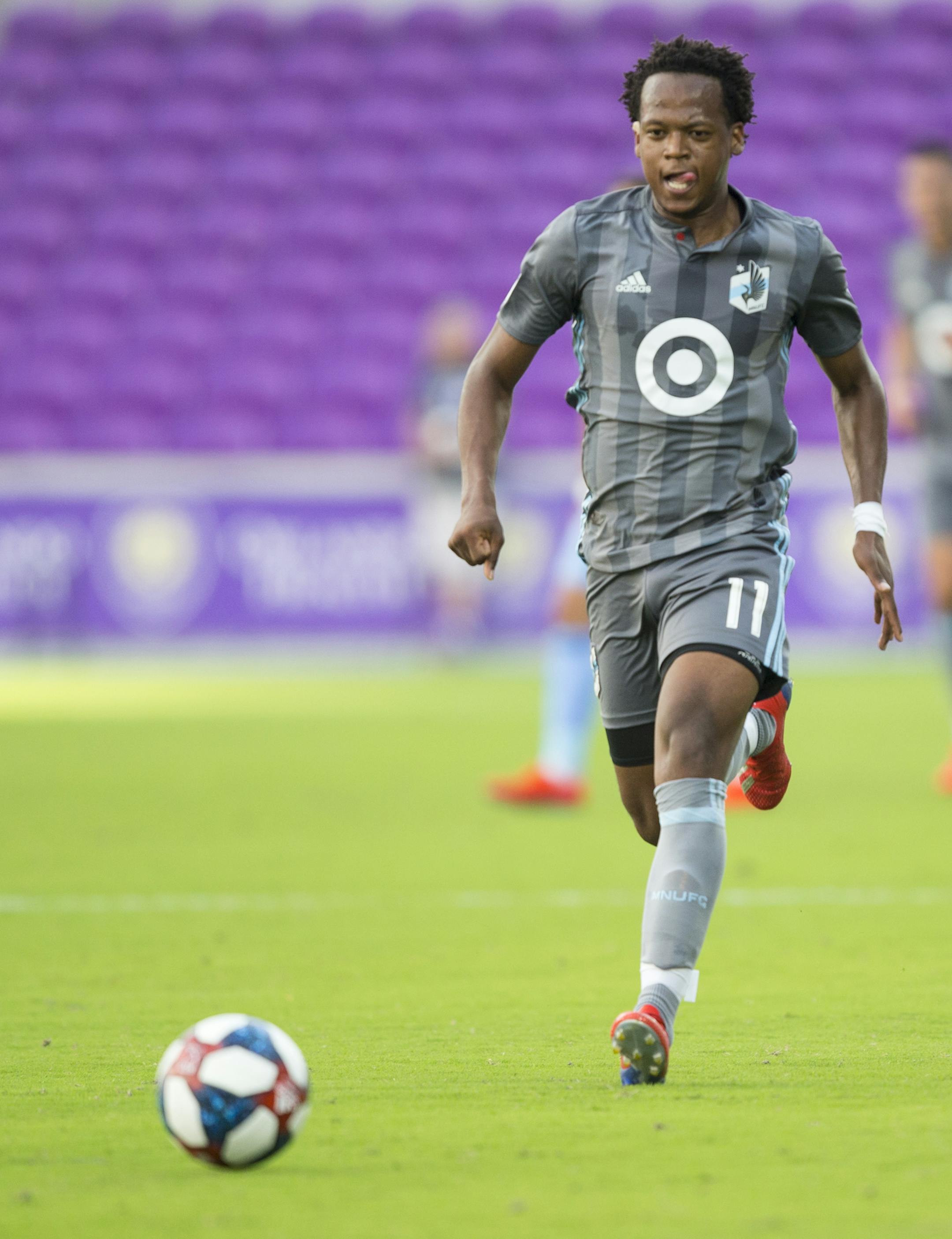 Minnesota United FC's Romario Ibarra (11) runs after the ball during the first half of an MLS soccer match against New York City FC, in Orlando, Fla., Wednesday, Feb. 20, 2019. (Photo/Willie J. Allen Jr.)