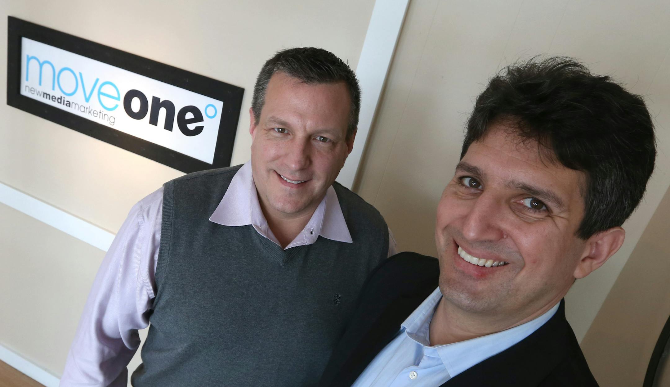 (left to right) Kevin Ebben of MoveOneDegree and Erik Becker, photographed on 1/14/14. Erik Beckler is using his sales, marketing, product and operations experience from Thomson Reuters and other corporate stops to create an independent executive roundtable business similar to Vistage. Instead of CEOs, however, Beckler coaches commercial executives, those in sales, marketing and product development. Bruce Bisping/Star Tribune bbisping@startribune.com Kevin Ebben, Erik Becker/source.