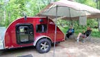 Nancy and Richard Becker of Princeton, Minn., have camped in tents, a motor home, "hotels'' and now this teardrop trailer, which fulfills their need f