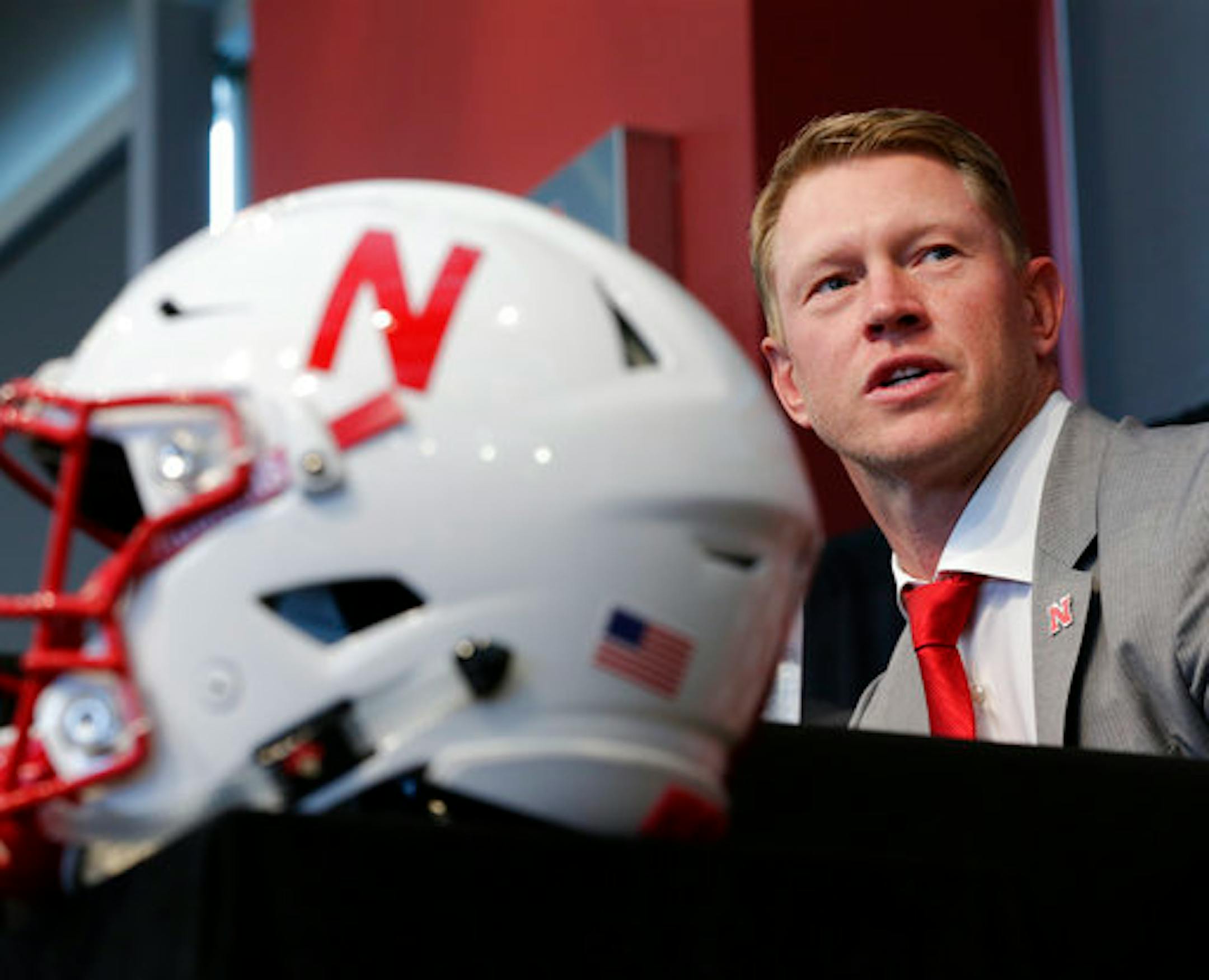 New Nebraska head NCAA college football coach Scott Frost speaks during a news conference in Lincoln, Neb., Sunday, Dec. 3, 2017. Frost is returning to Nebraska after orchestrating a stunning two-year turnaround at Central Florida. (AP Photo/Nati Harnik)