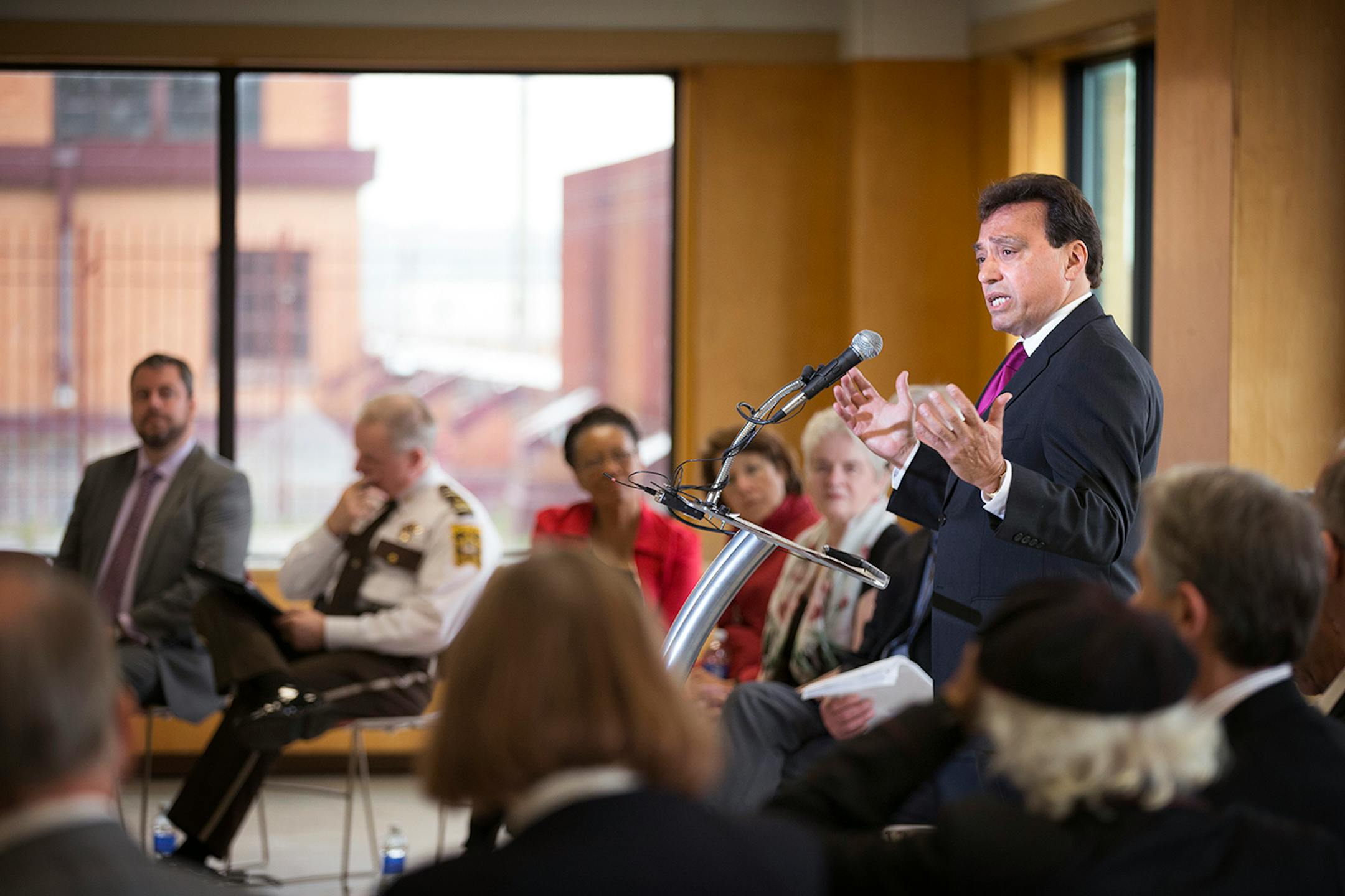 Ramsey County Commissioner Rafael Ortega speaks during a press conference inside the former West Publishing building in downtown St. Paul on Friday, May 29, 2015.