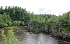 The St. Croix River cuts through a basalt gorge known as the Dalles of the St. Croix, part of the two Interstate State Parks.