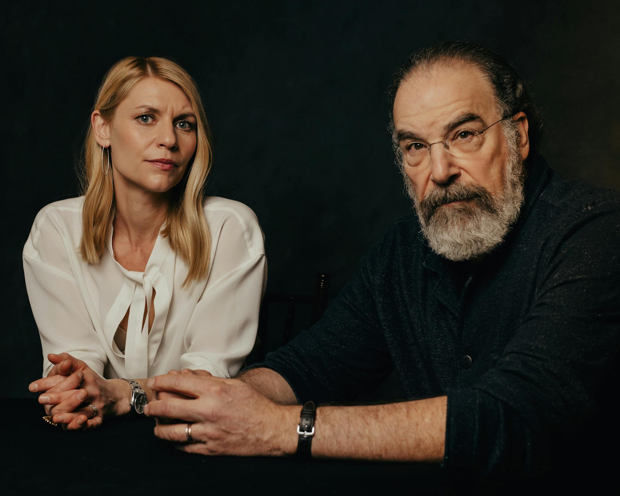 **EMBARGO: No electronic distribution, Web posting or street sales before Friday 5:00 a.m. ET Jan. 31, 2020. No exceptions for any reasons. EMBARGO set by source.** Claire Danes and Mandy Patinkin, the stars of Showtime's "Homeland," in Pasadena, Calif., Jan. 13, 2020. After eight seasons and multiple Emmys, Danes and Patinkin are discussing their partnership and the struggle to accept that “Homeland,” which begins its final season on Feb. 9, is really over. (Erik Carter/The New Yo