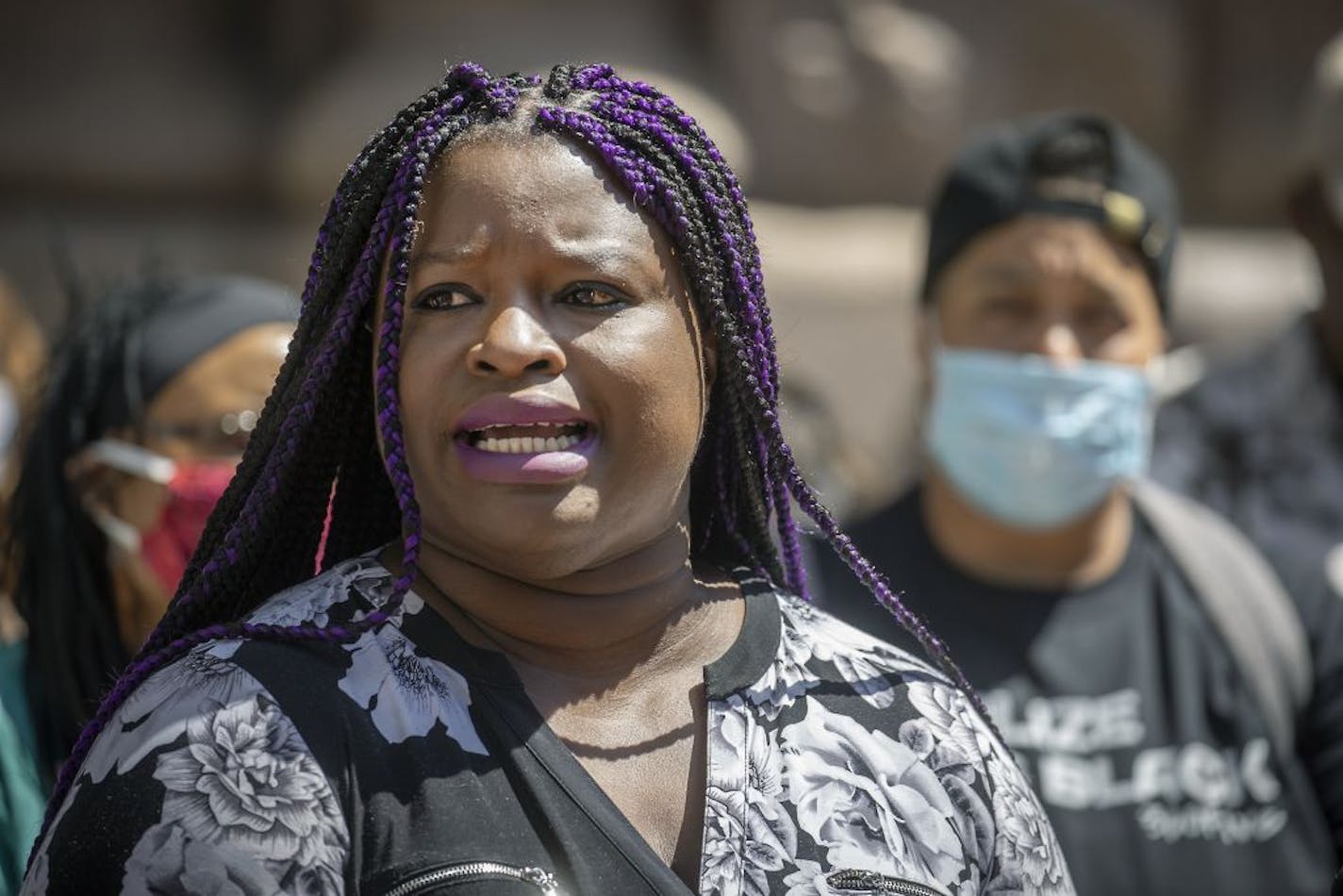 Nekima Levy Armstrong spoke alongside other African American Community Leaders as they responded to city leaders and Chief Arradondo regarding the future of policing in Minneapolis during a press conference in front of City Hall, Thursday, June 11, 2020 in Minneapolis, MN.