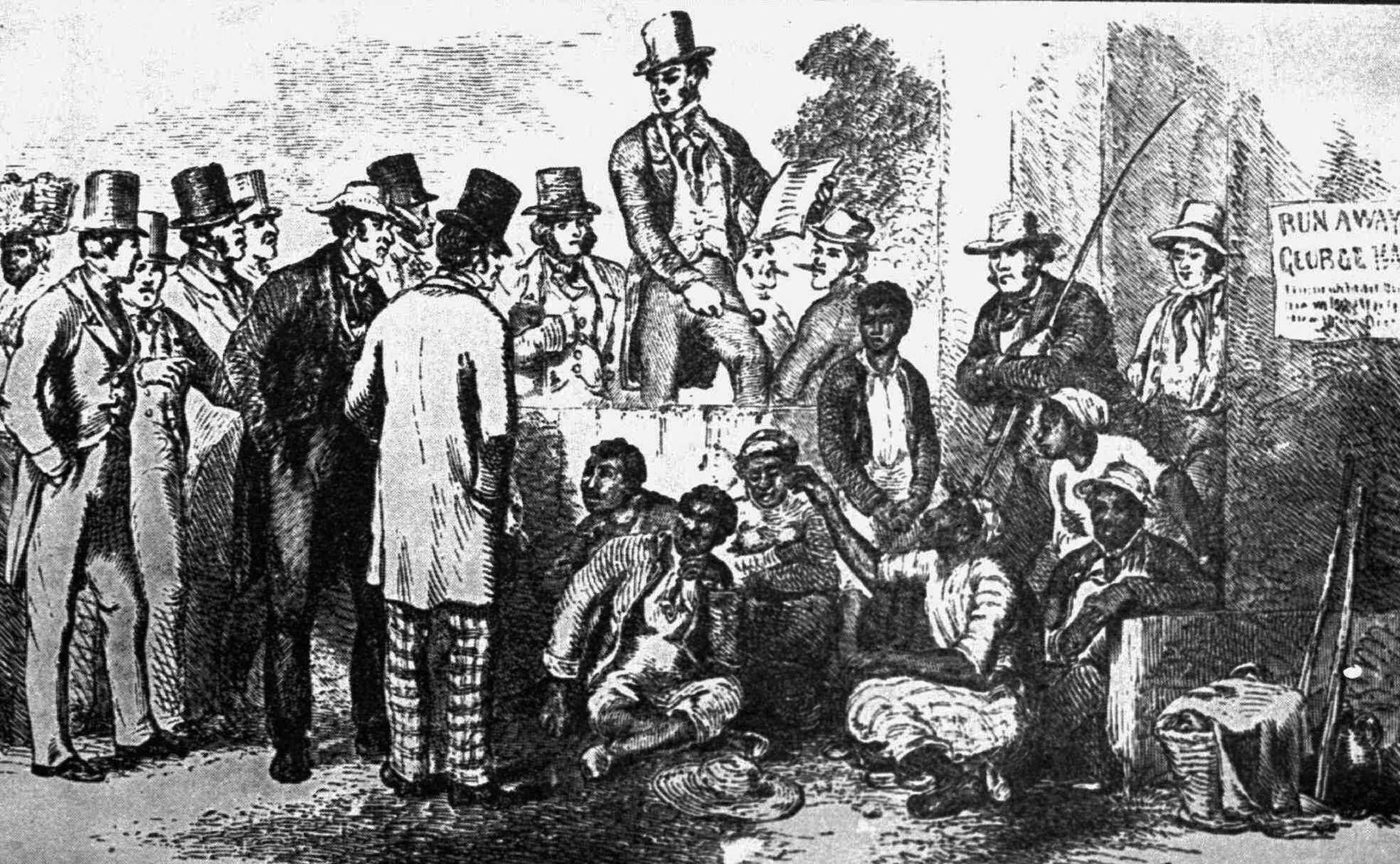 (NNS1-AUG7) An original drawing for ``Uncle Tom's Cabin'' depicts a slave market such as the one Abraham Lincoln could see from the windows of the Capitol in Washington when he was a member of Congress. SEE ``BLACK-REPARATIONS'' (Newhouse), transmitted Aug. 7. (AP WideWorld photo/New York Public Library)