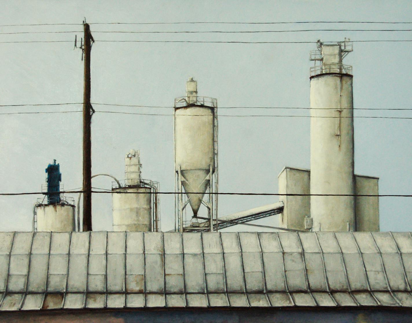 Rod Massey "Factory & Utility Pole" oil on panel 25 x 32&#xee; Provided by Groveland Gallery