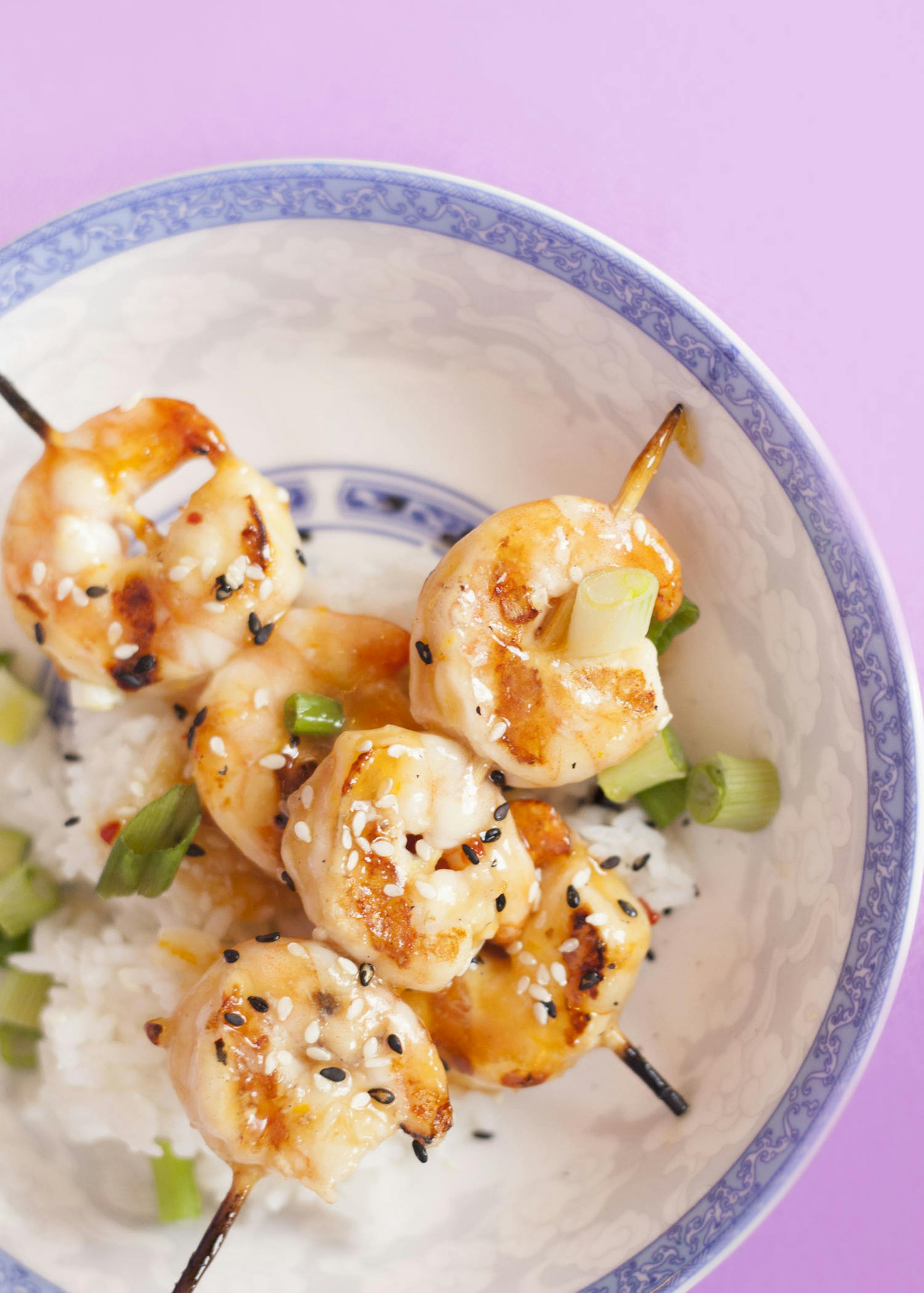 Orange shrimp skewers at Dumpling. Photo by Laura Mohn