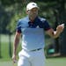 Sergio Garcia, of Spain, reacts to his birdie on the 17th hole during the second round of the Masters golf tournament Friday, April 7, 2017, in August
