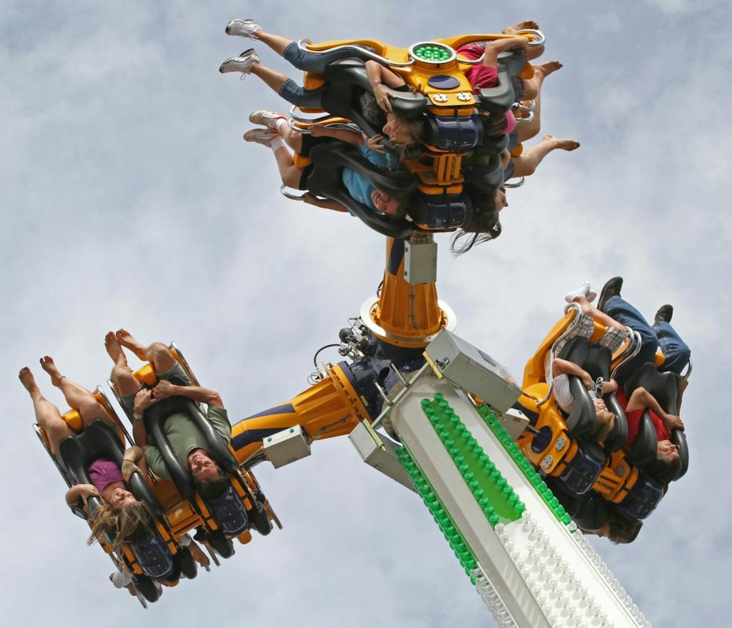 Minnesota State Fair goers got turned upside down and around as they road the Rockit ride at the midway on 8/27/2011.