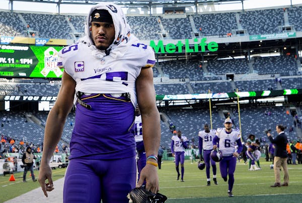 Anthony Barr walked off the field at the end of Sunday's game at the Jets. Barr was injured, and will not play vs. New Orleans.