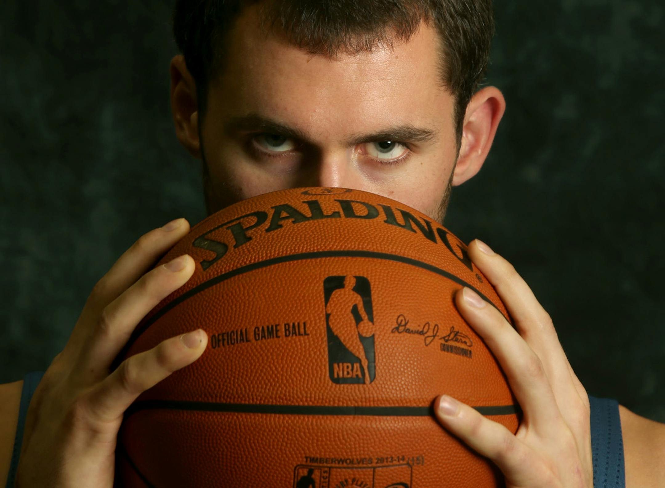 Minnesota Timberwolves' Kevin Love during Media Day at the Target Center, Monday, September 30, 2013 in Minneapolis, MN. (ELIZABETH FLORES/STAR TRIBUNE) ELIZABETH FLORES • eflores@startribune.com ORG XMIT: MIN1310011307125919