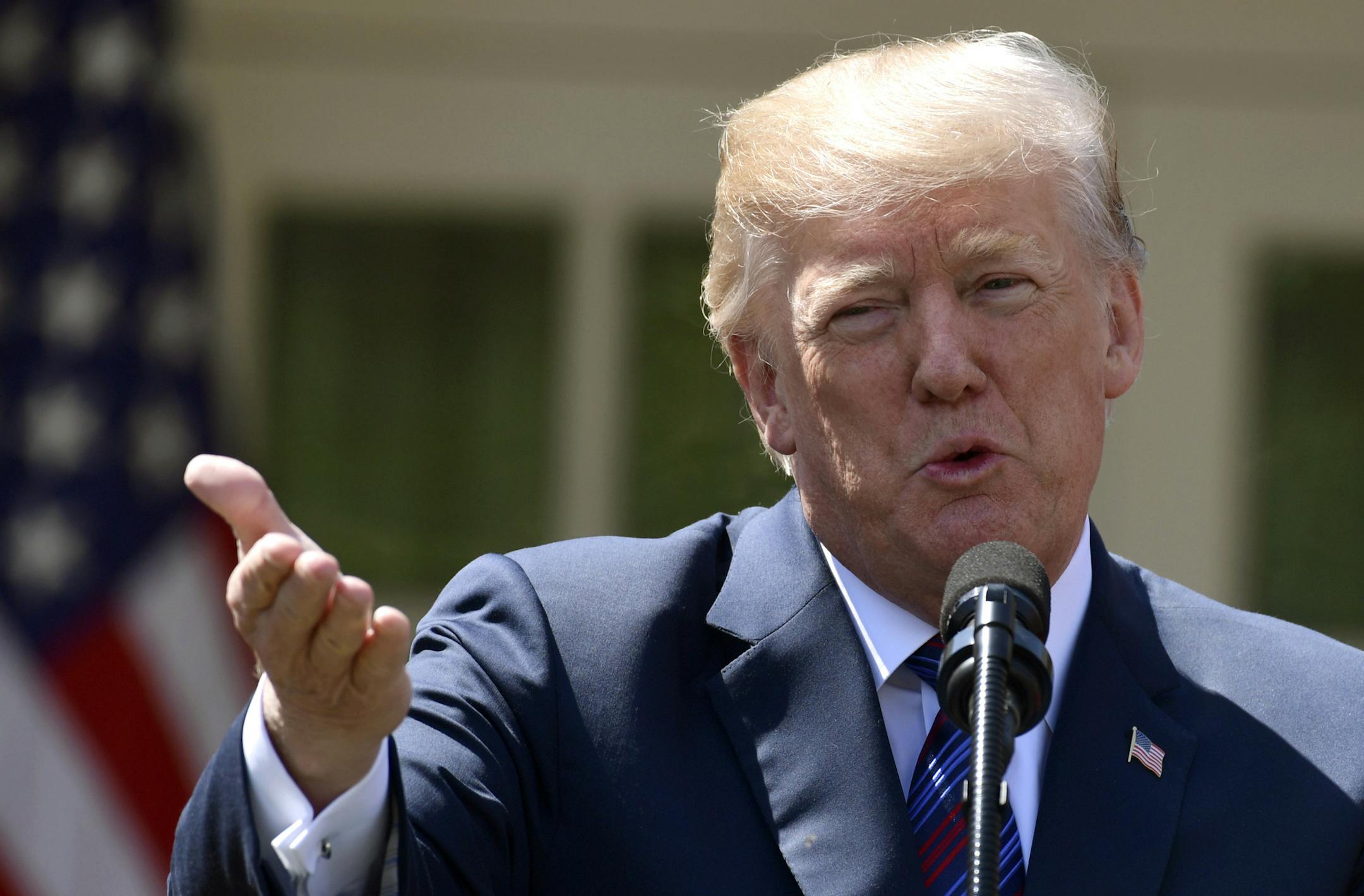 President Donald Trump speaks during an event on tax policy in the Rose Garden of the White House, Thursday, April 12, 2018, in Washington. (AP Photo/Susan Walsh)
