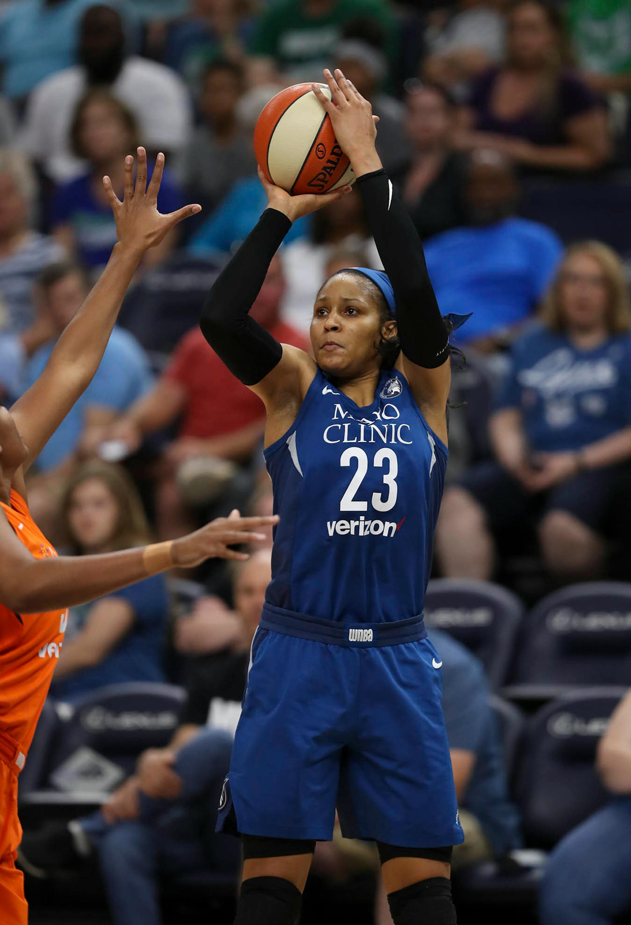 Minnesota Lynx forward Maya Moore (23) shot in the first half against the Connecticut Sun. She finished with five points for the night.