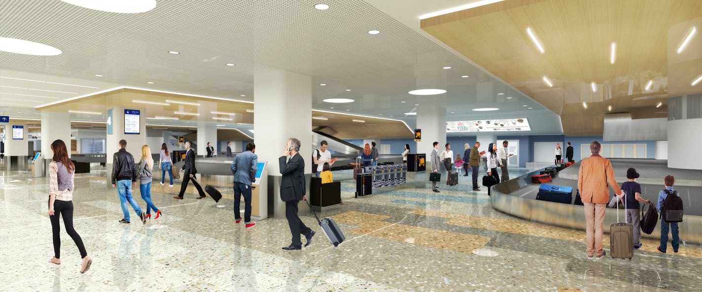 A rendering of what the baggage claim at Terminal 1 (Lindbergh) will look like once a $31.5 million overhaul is completed.