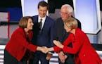 In July, Amy Klobuchar greeted Pete Buttigieg, Bernie Sanders, and Elizabeth Warren before a Democratic presidential debate in Detroit. A new Star Tri